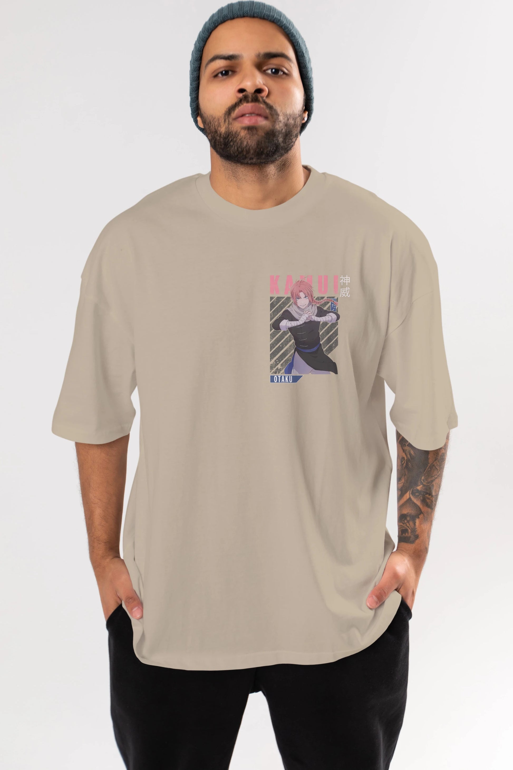 Kamui GINTAMA Ön Sol Baskılı Oversize t-shirt Erkek Kadın Unisex %100 Pamuk Bisiklet Yaka tişort