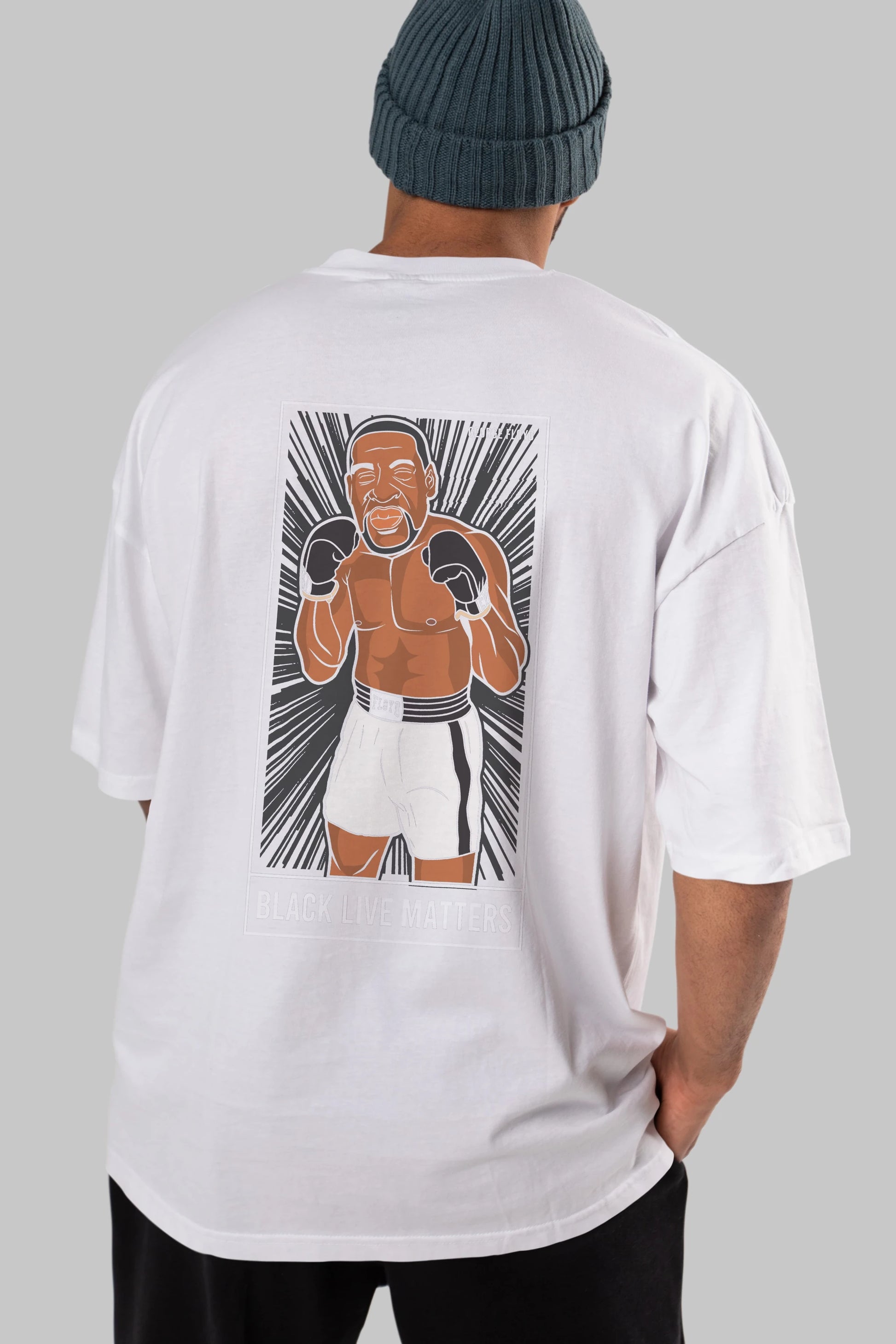 George Floyd Boxer Arka Baskılı Oversize t-shirt Erkek Kadın Unisex %100 Pamuk tişort