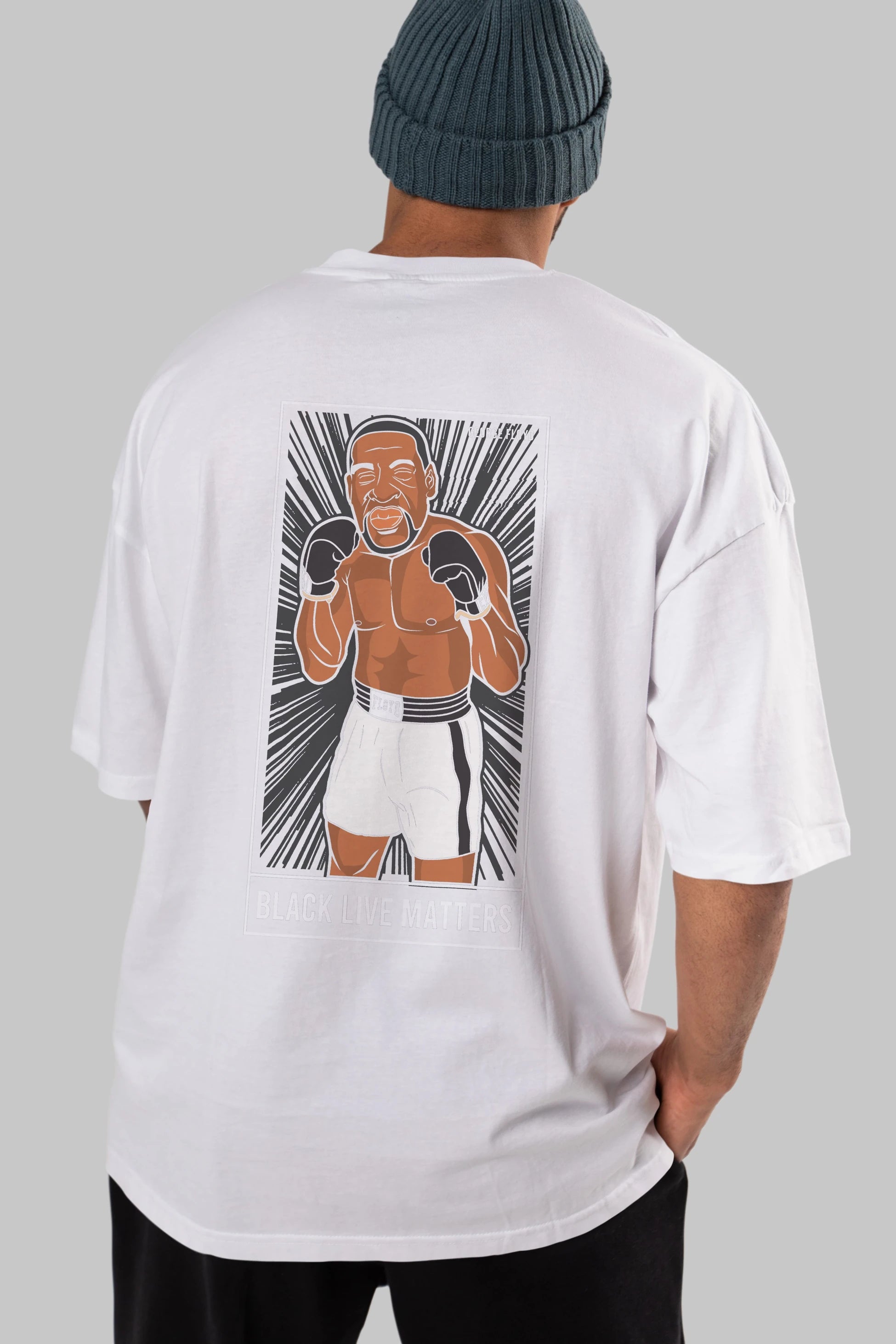 George Floyd Boxer Arka Baskılı Oversize t-shirt Erkek Kadın Unisex %100 Pamuk tişort
