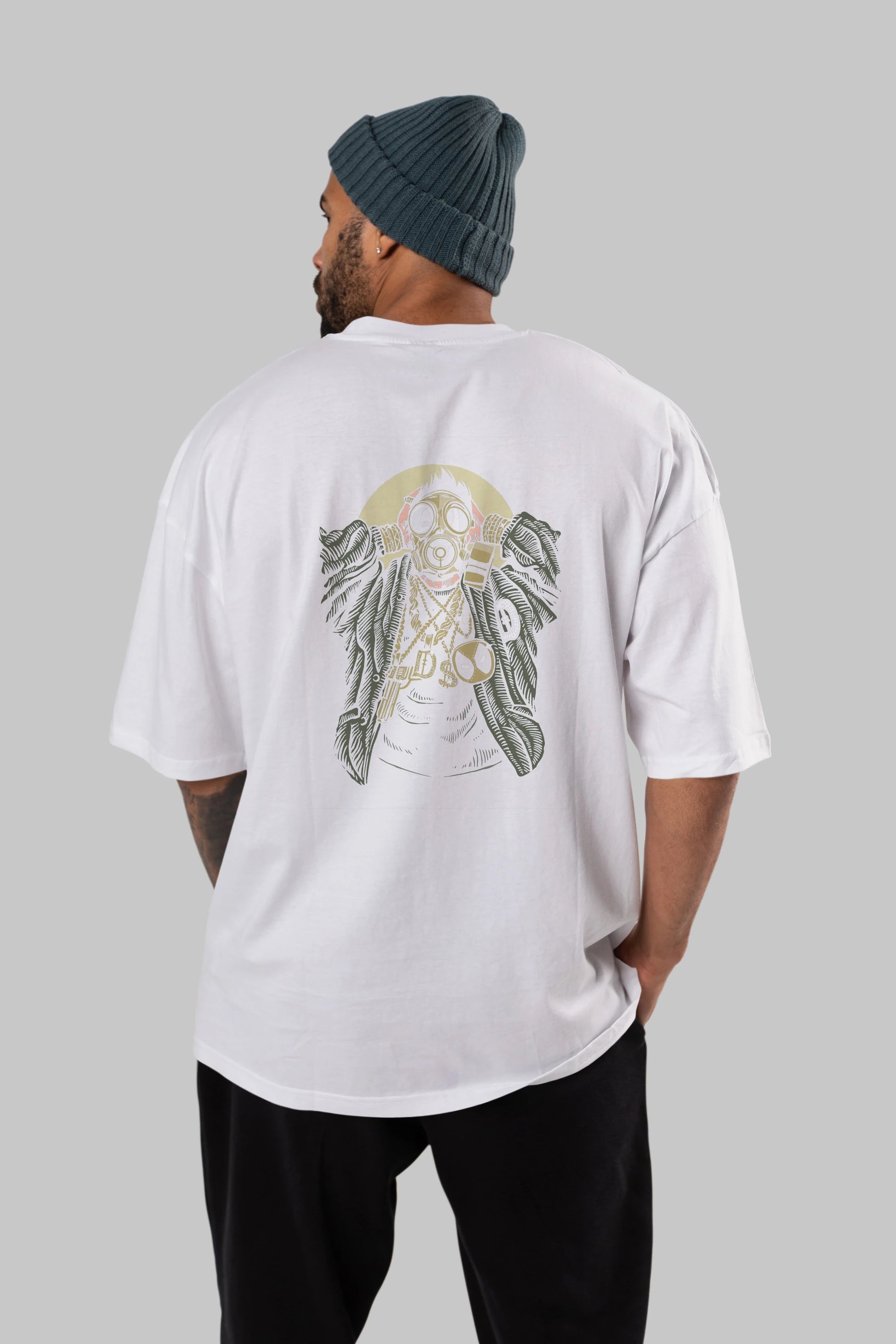 Gasmask Gangsta Arka Baskılı Oversize t-shirt Erkek Kadın Unisex %100 Pamuk