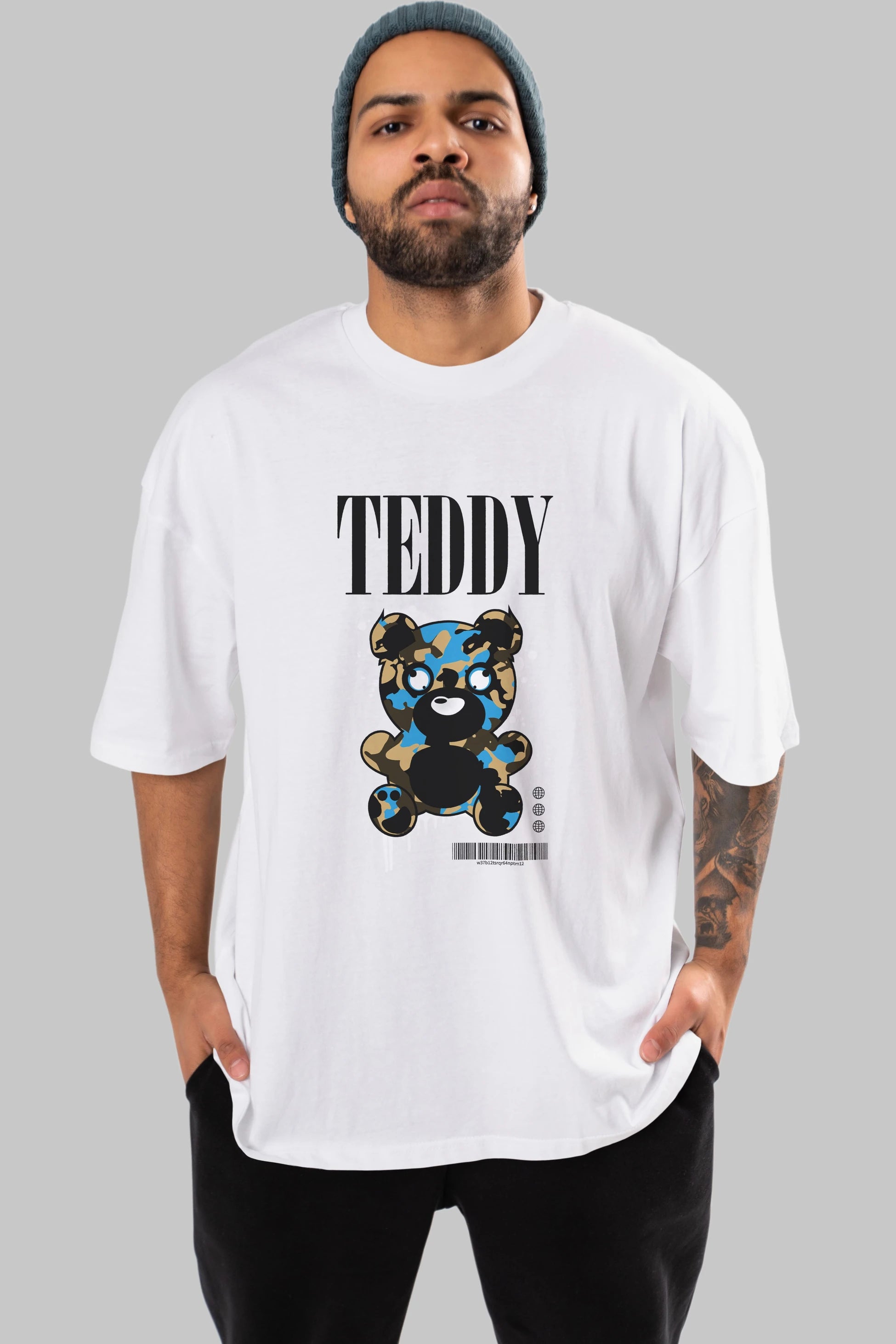 Teddy Bear Streetwear Ön Baskılı Oversize t-shirt Erkek Kadın Unisex