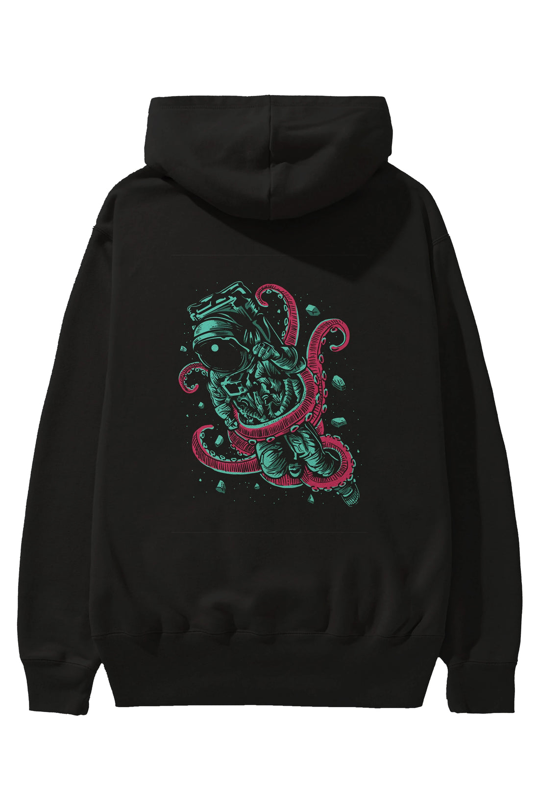 Astronaut Octopus Arka Baskılı Hoodie Oversize Kapüşonlu Sweatshirt Erkek Kadın Unisex