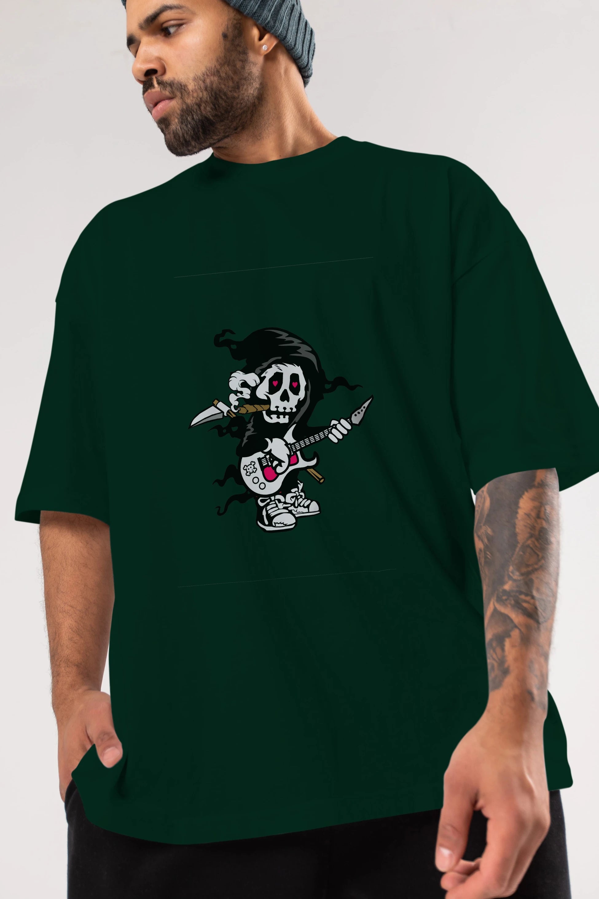 Grim Rockstar Ön Baskılı Oversize t-shirt Erkek Kadın Unisex %100 Pamuk tişort