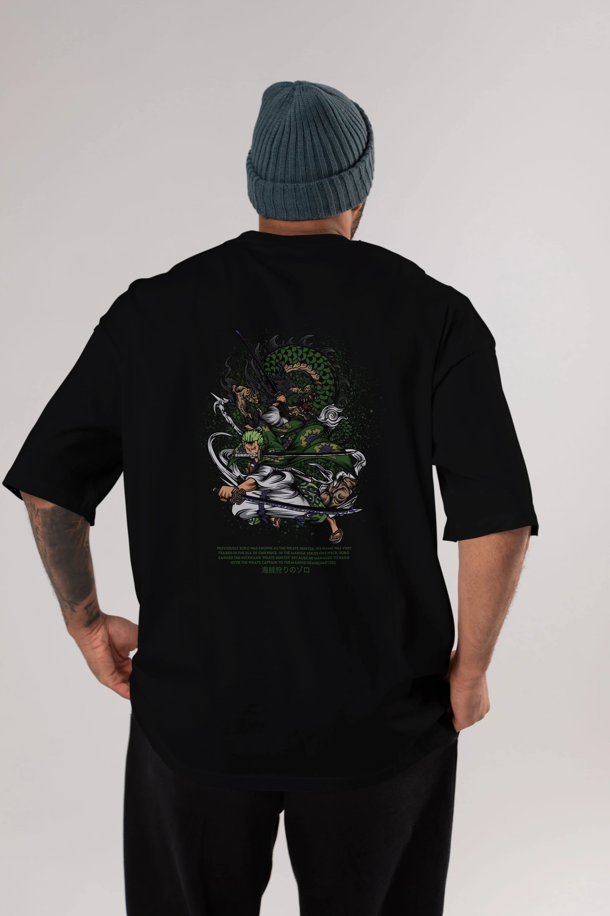 Zoro-ONE PIECE Anime Arka Baskılı Oversize t-shirt Erkek Kadın Unisex