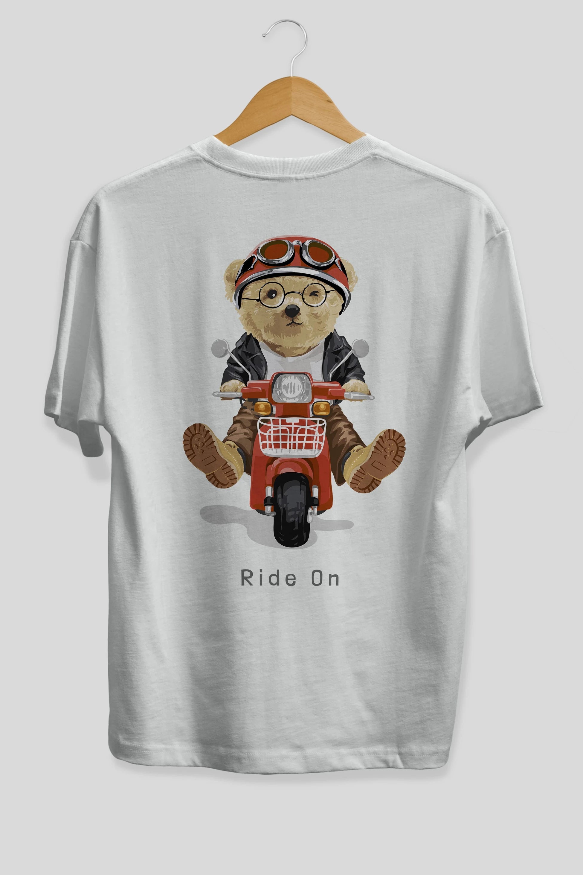 Teddy Bear Ride On Arka Baskılı Oversize t-shirt Erkek Kadın Unisex %100 Pamuk