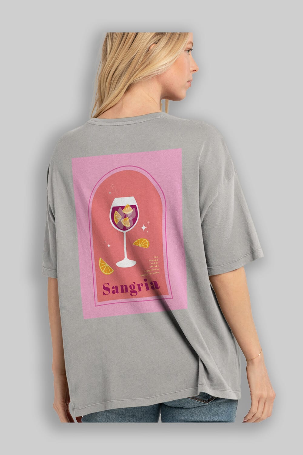 Sangria Arka Baskılı Oversize t-shirt Erkek Kadın Unisex %100 Pamuk Bisiklet Yaka tişort