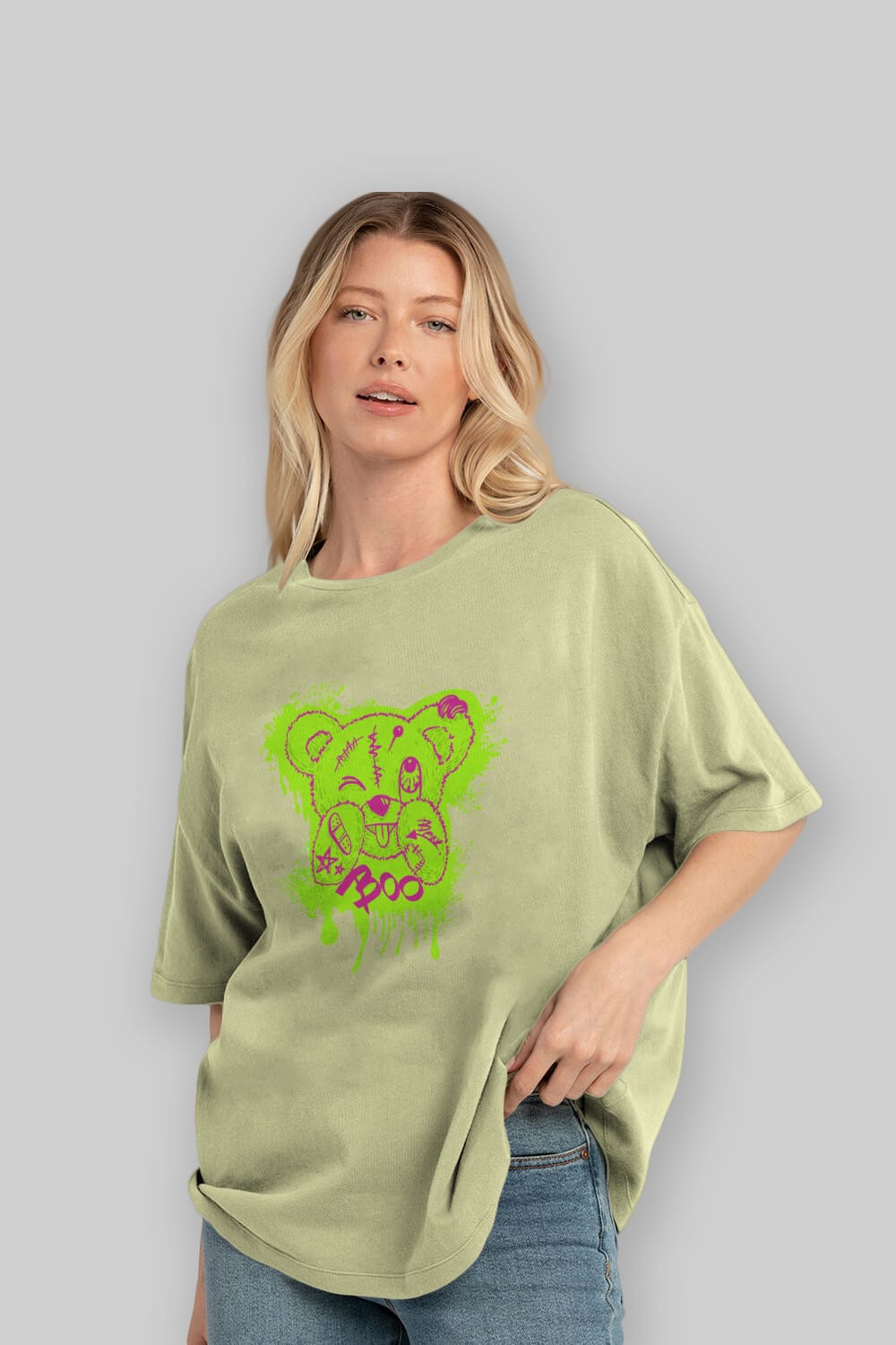 Boo  Bear Ön Baskılı Oversize t-shirt Erkek Kadın Unisex