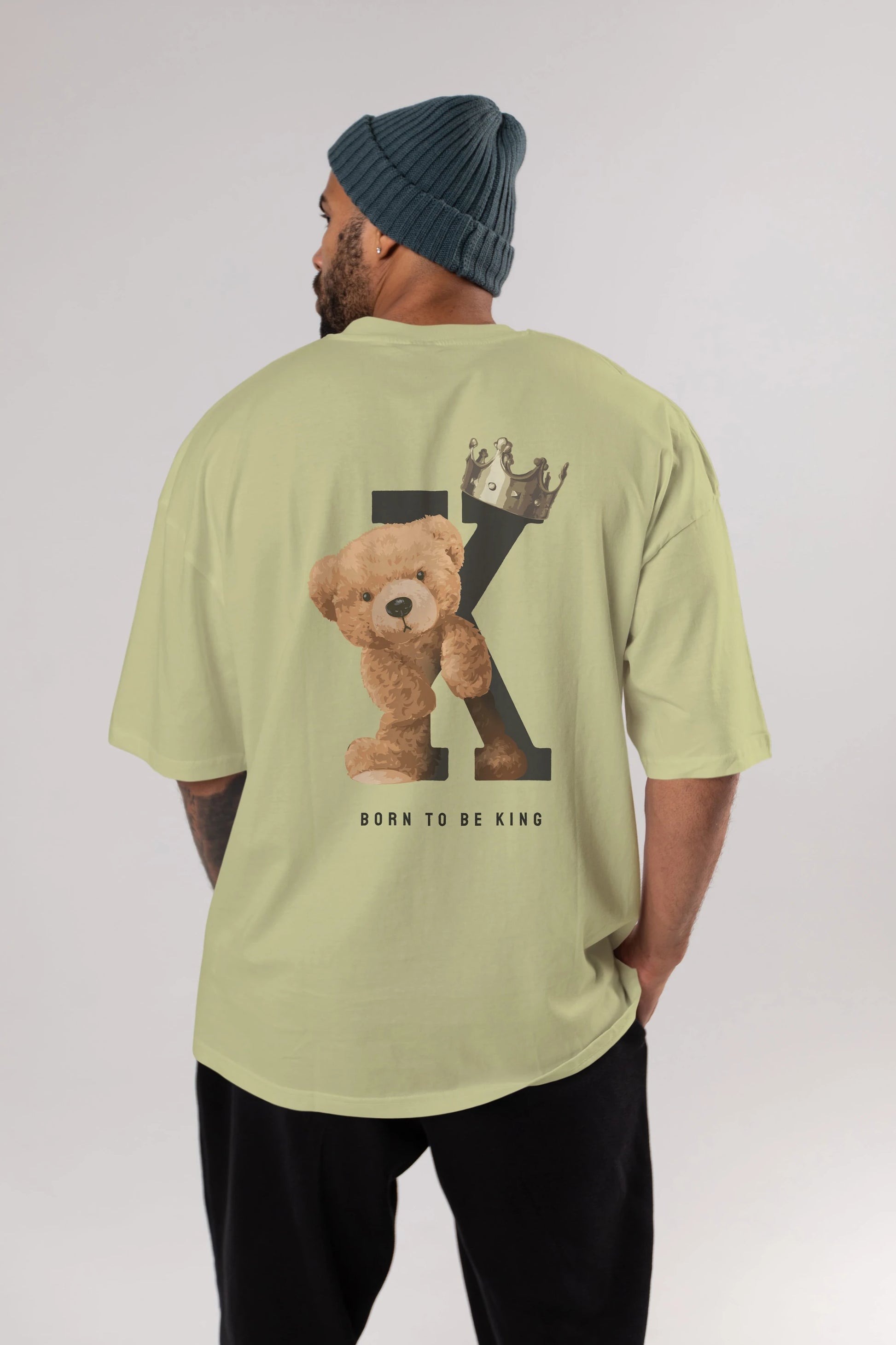 Teddy Bear Born To Be King Arka Baskılı Oversize t-shirt Erkek Kadın Unisex %100 Pamuk