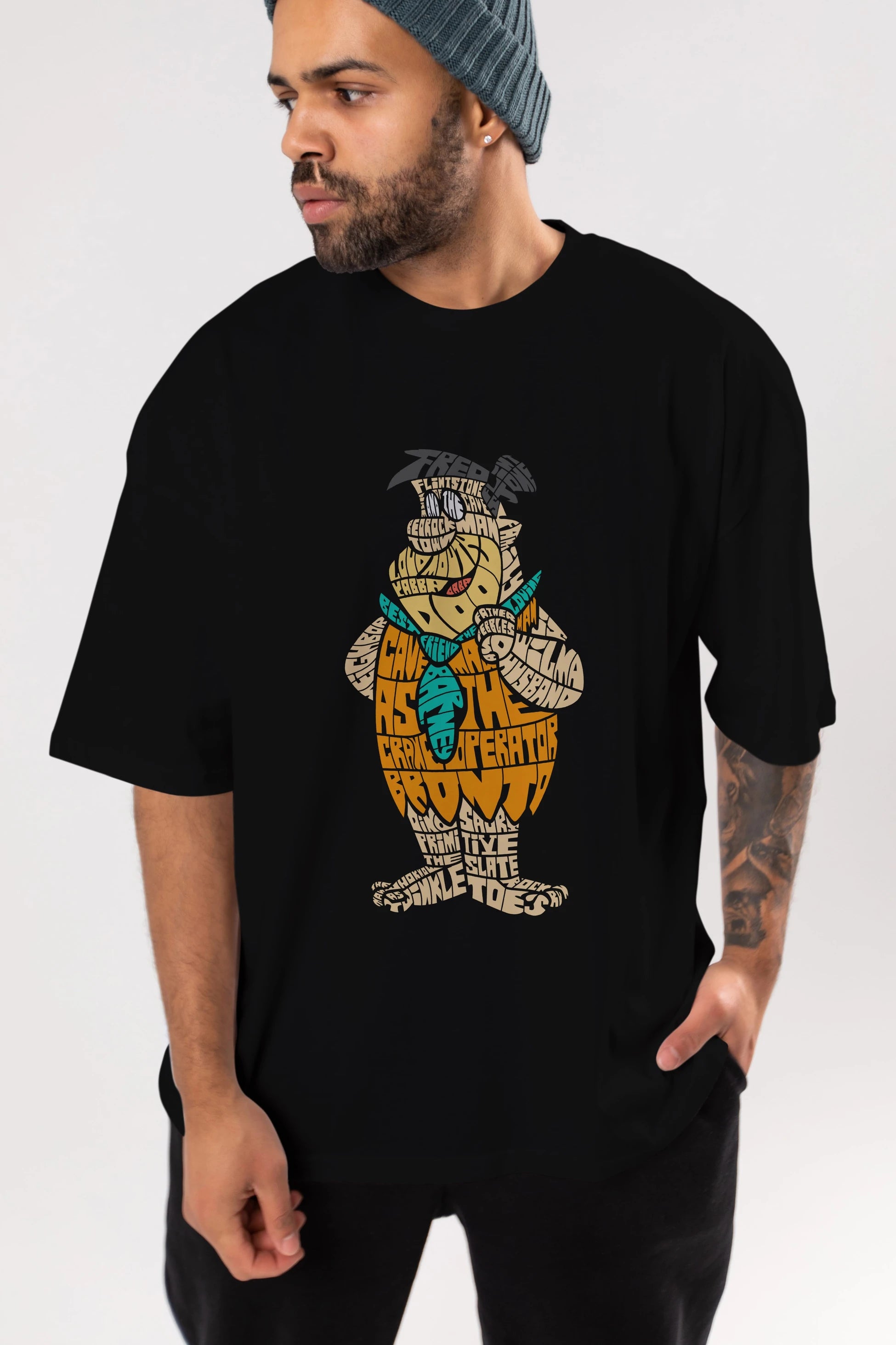 Fred Flintstone Ön Baskılı Oversize t-shirt %100 pamuk Erkek Kadın Unisex