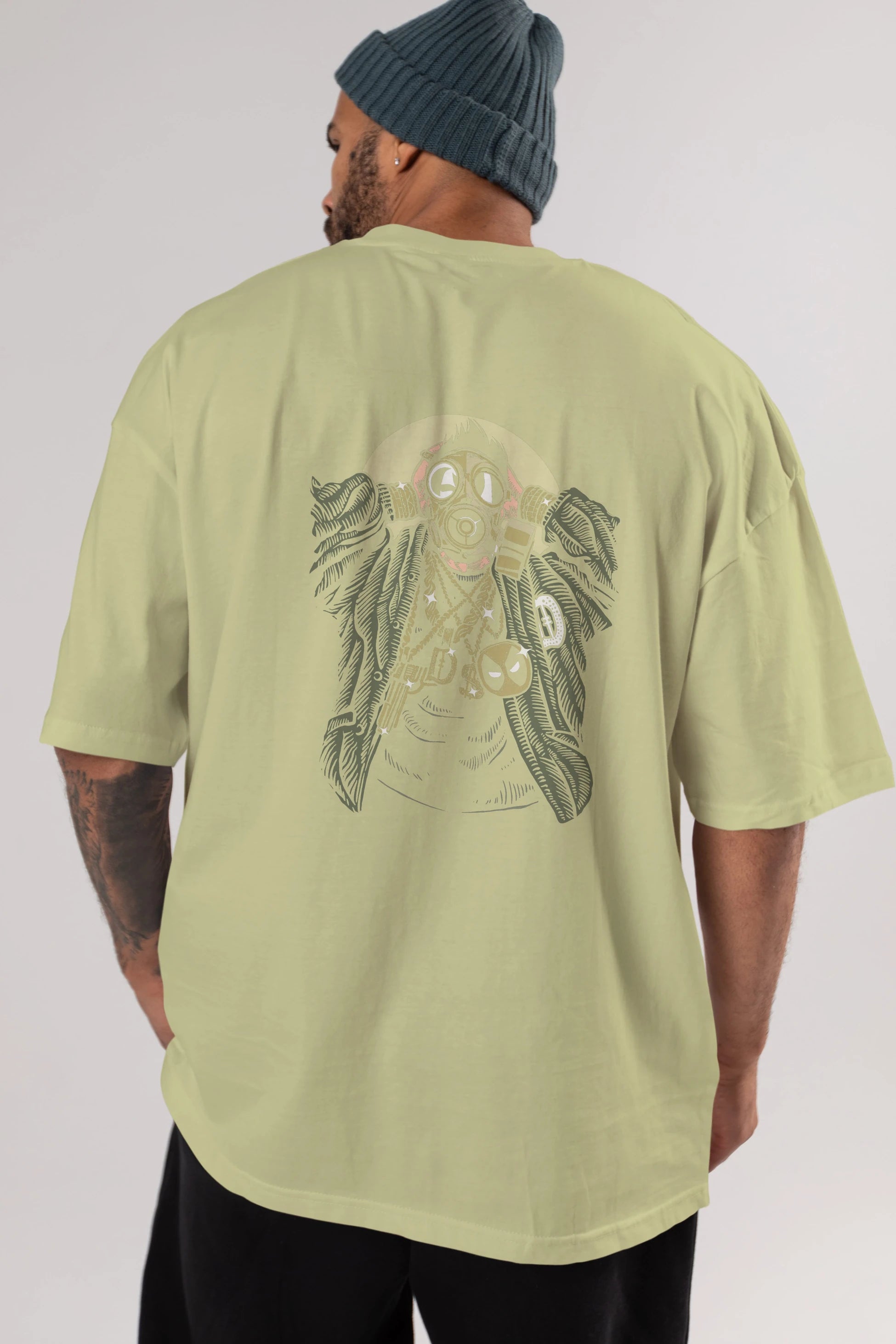 Gasmask Gangsta Arka Baskılı Oversize t-shirt Erkek Kadın Unisex %100 Pamuk