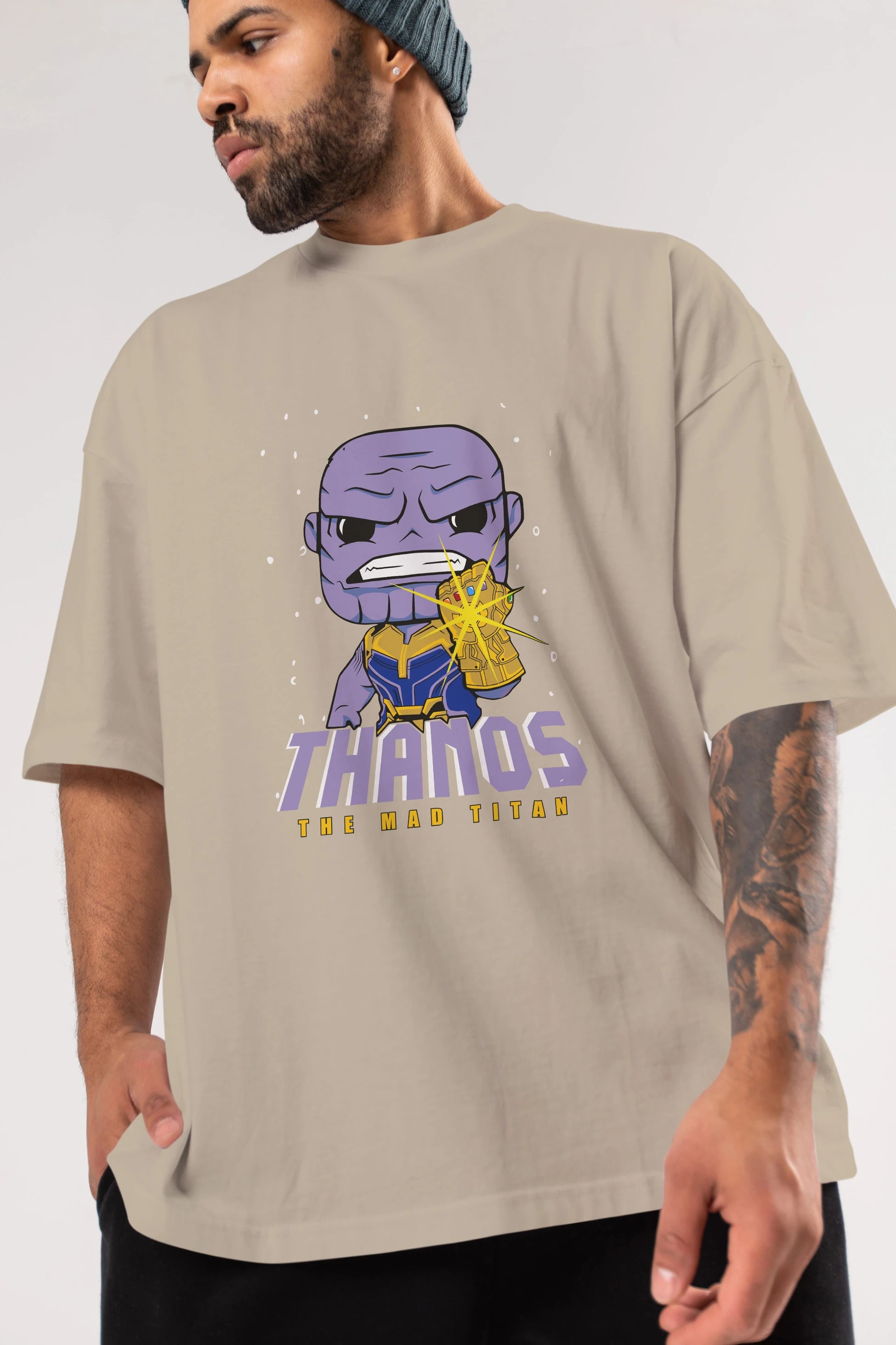 Thanos (1) Ön Baskılı Oversize t-shirt Erkek Kadın Unisex %100 Pamuk Bisiklet Yaka tişort