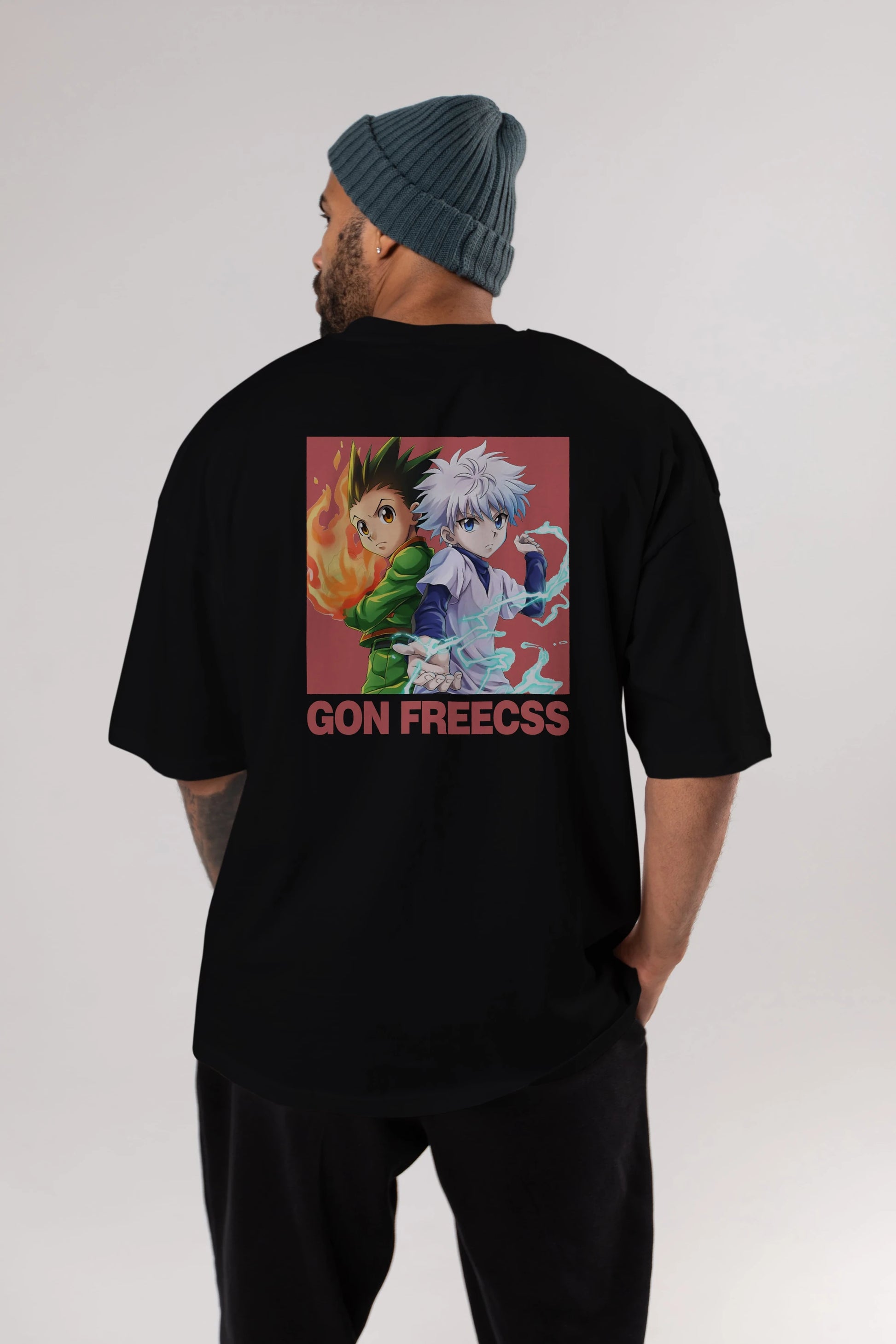Gon Freecss HUNTER X HUNTER 4 Anime Arka Baskılı Oversize t-shirt Erkek Kadın Unisex