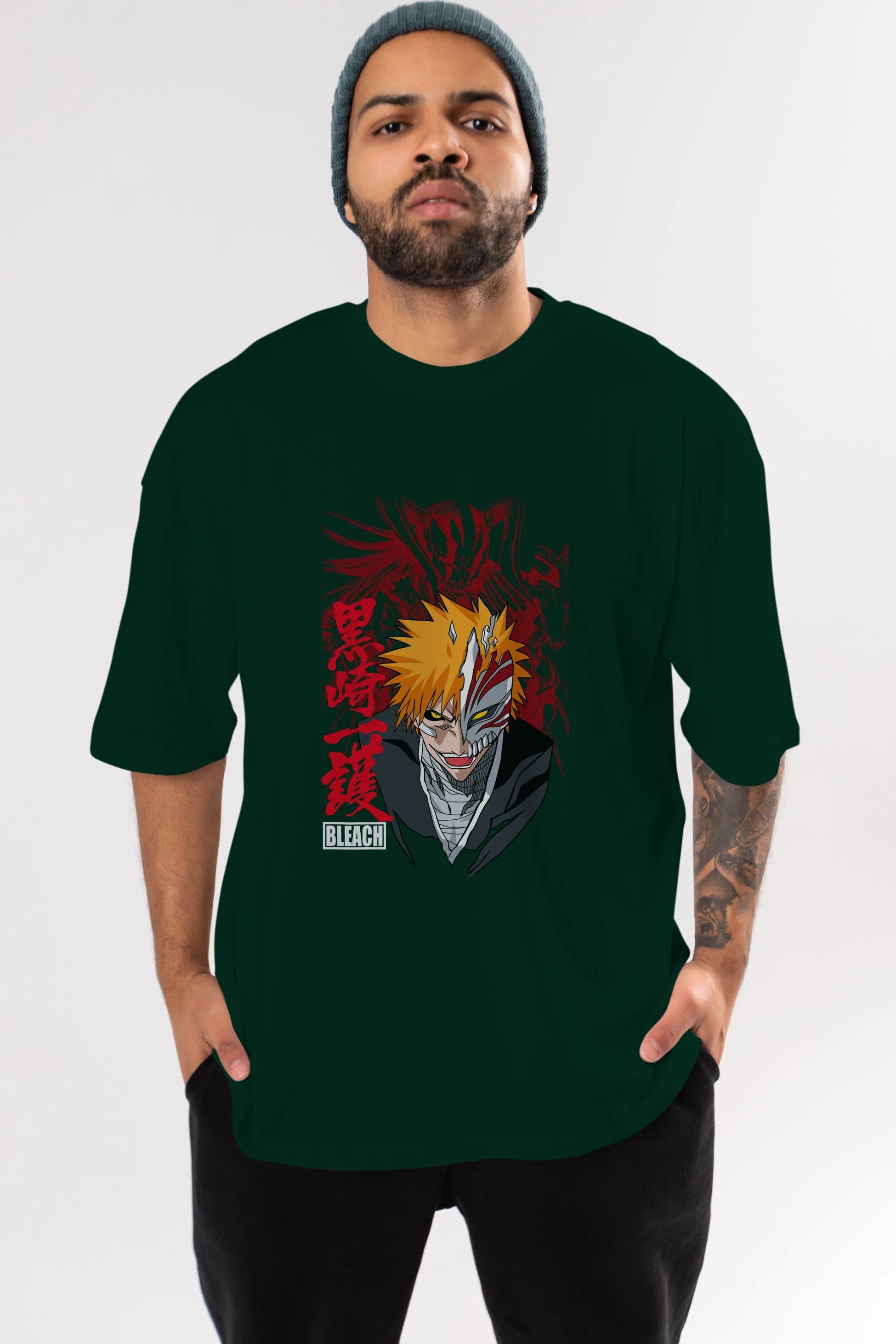 ICHIGO KUROSAKI VIZARD Anime Ön Baskılı Oversize t-shirt %100 pamuk Erkek Kadın Unisex