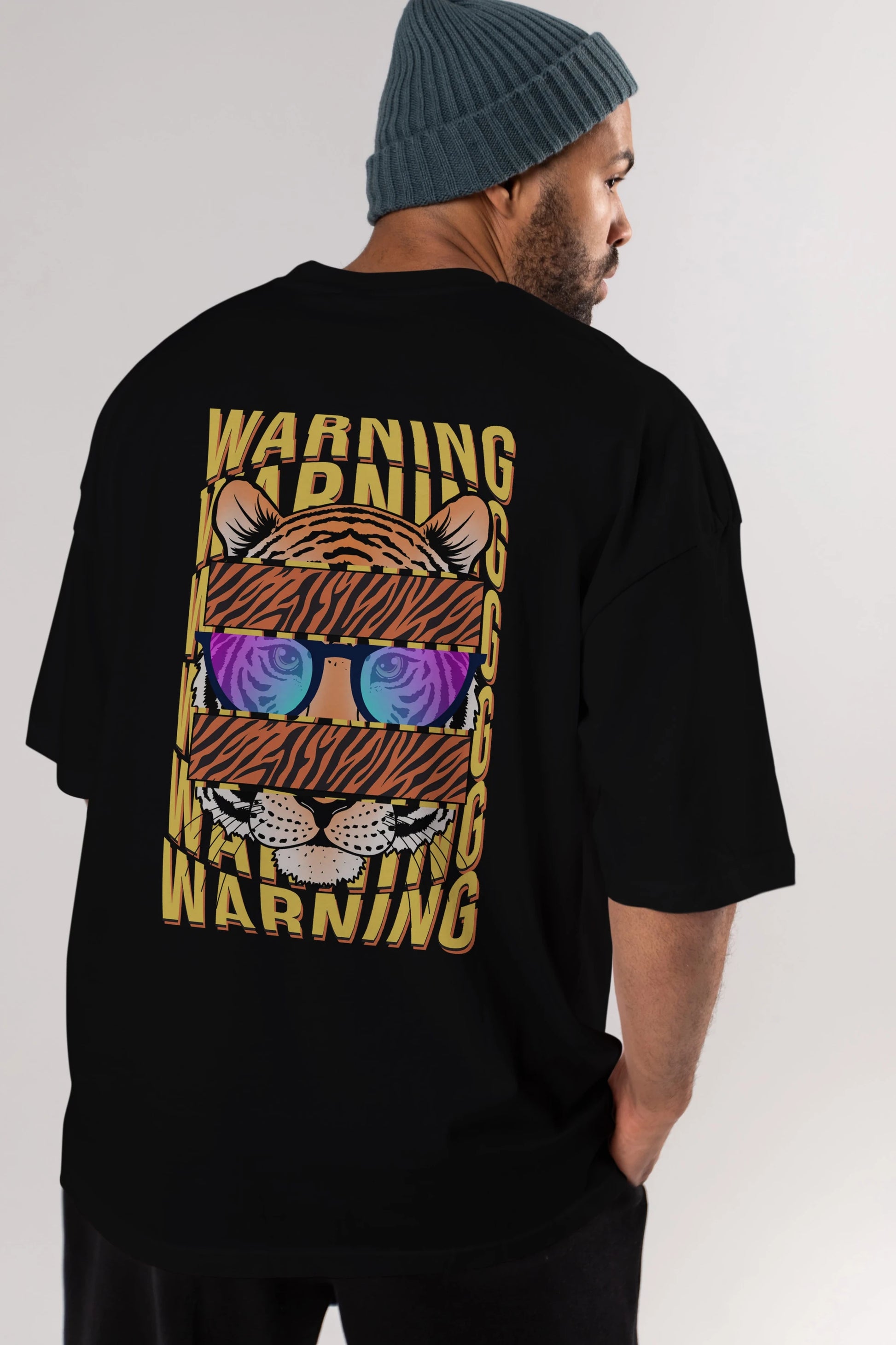 Warning Yazılı Arka Baskılı Oversize t-shirt Erkek Kadın Unisex