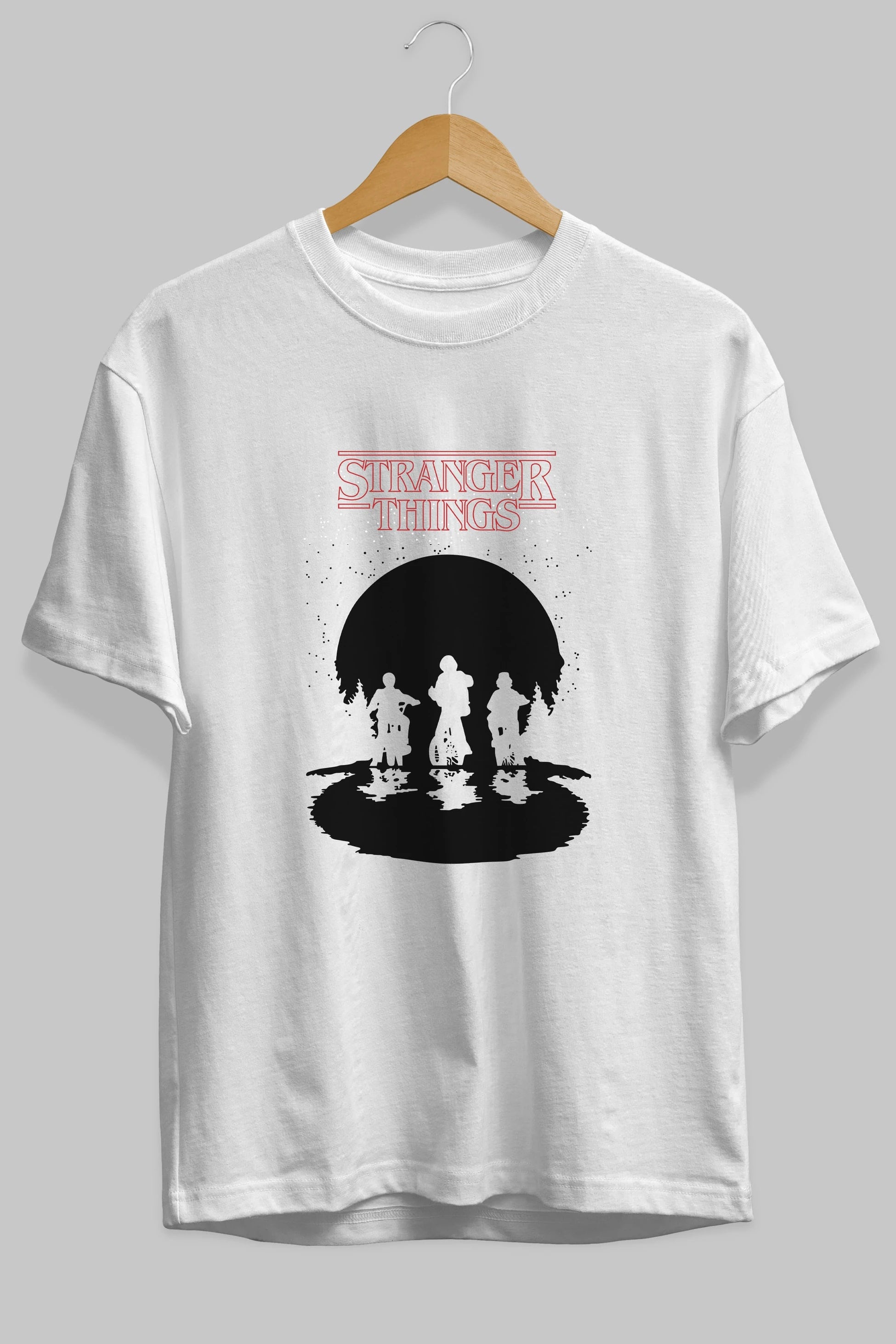 Stranger Things Ön Baskılı Oversize t-shirt Erkek Kadın Unisex %100 Pamuk Bisiklet Yaka tişort