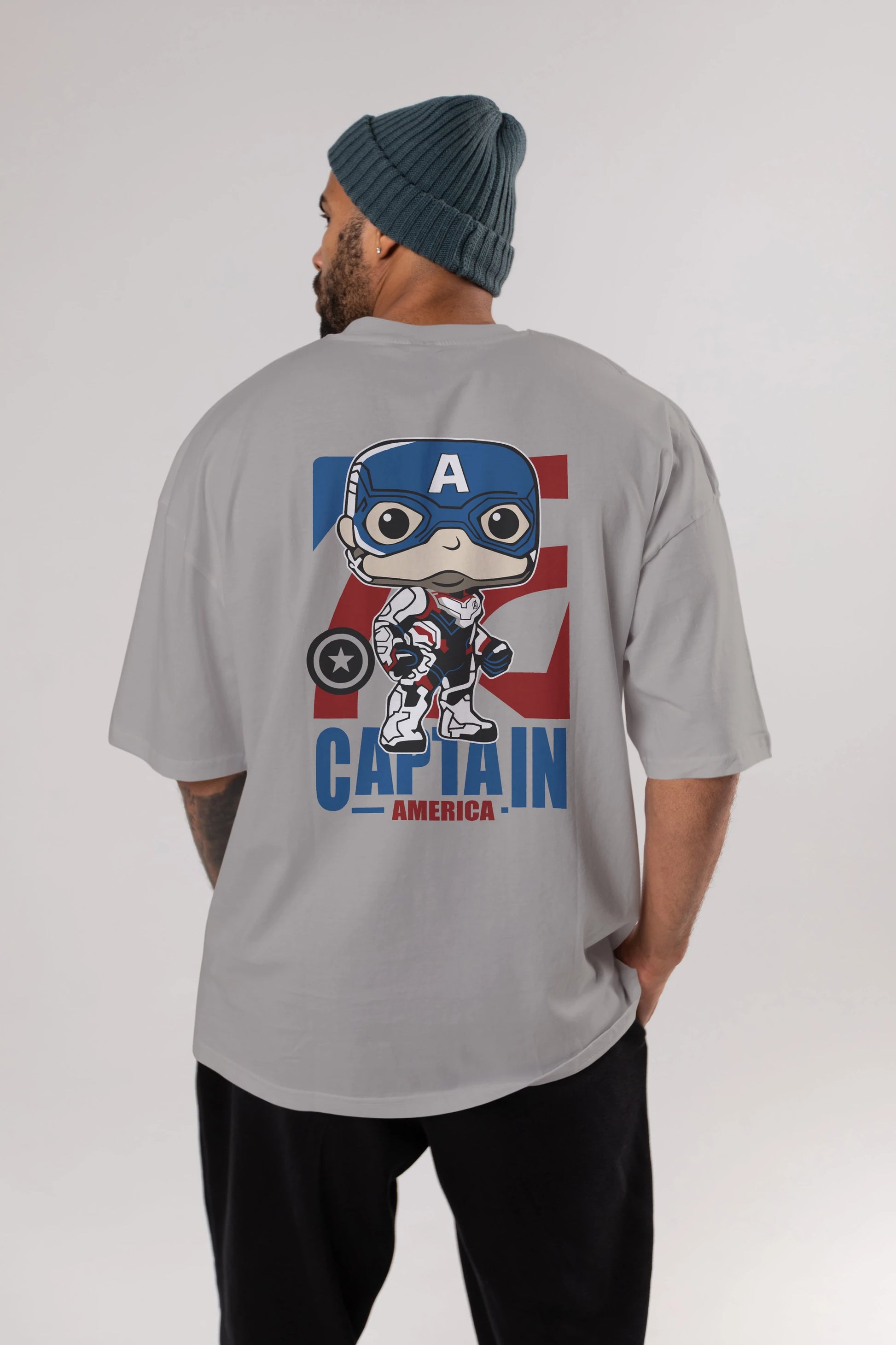 Captain America Arka Baskılı Oversize t-shirt Erkek Kadın Unisex %100 Pamuk Bisiklet Yaka tişort