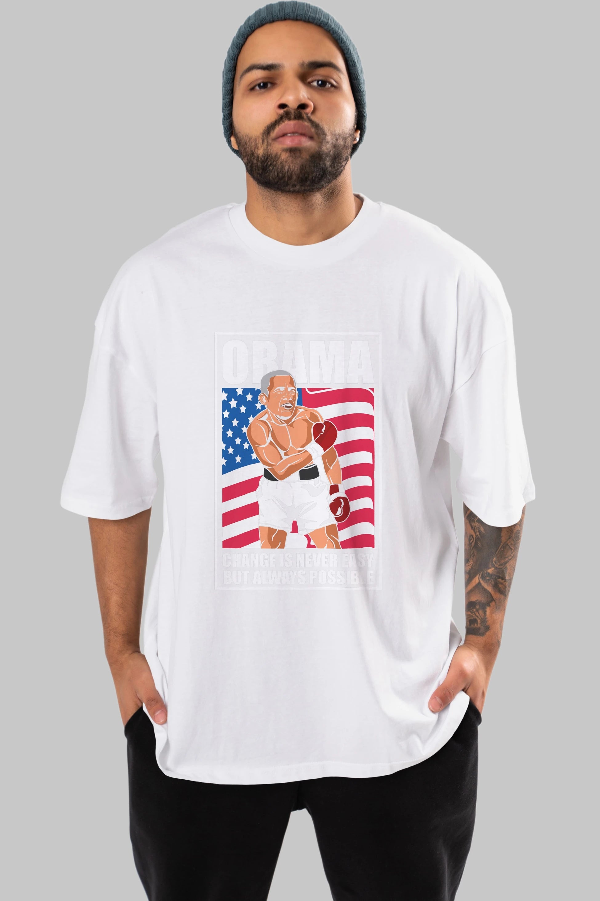 Obama Ön Baskılı Oversize t-shirt Erkek Kadın Unisex %100 Pamuk tişort