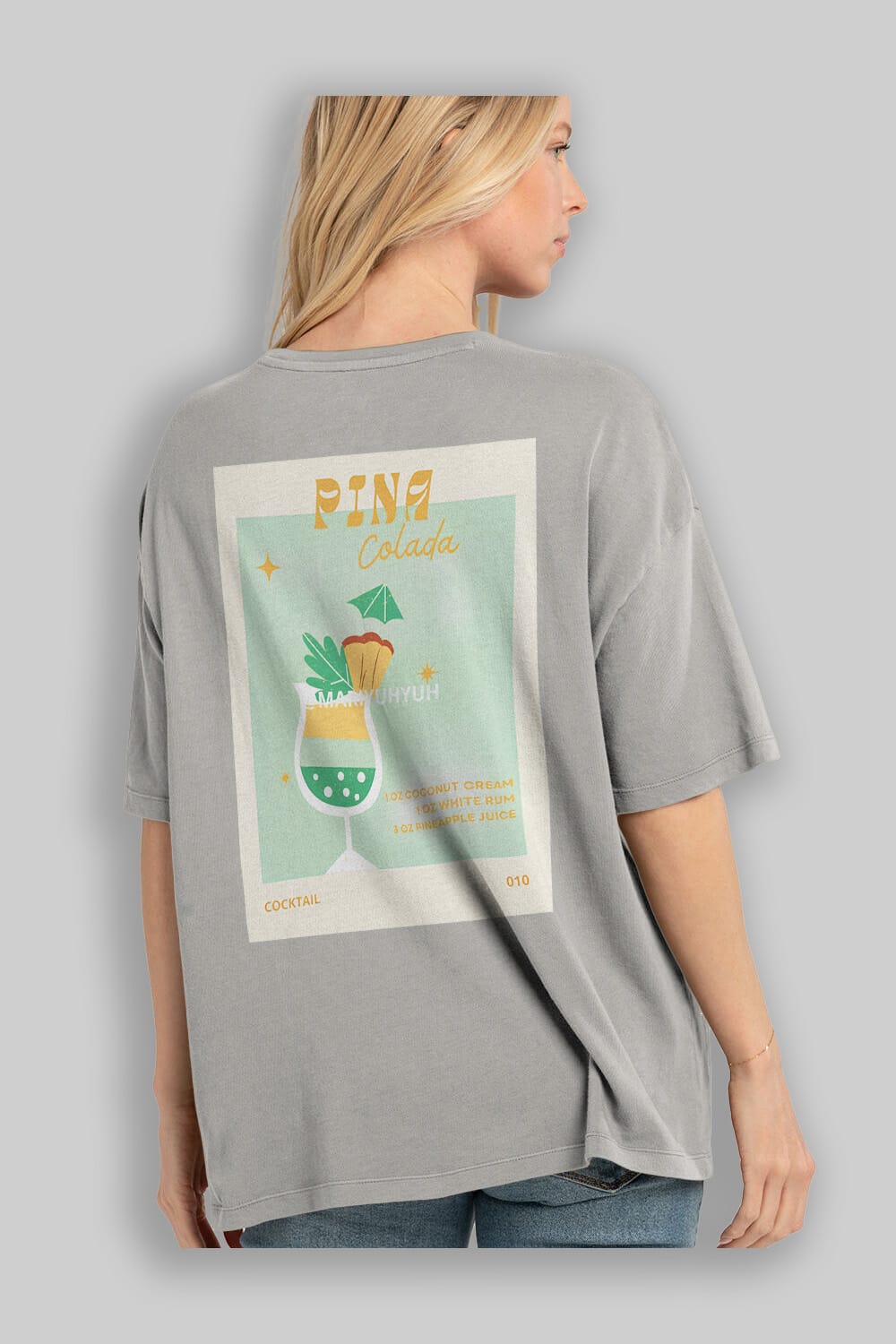 Pina Colada Arka Baskılı Oversize t-shirt Erkek Kadın Unisex %100 Pamuk Bisiklet Yaka tişort