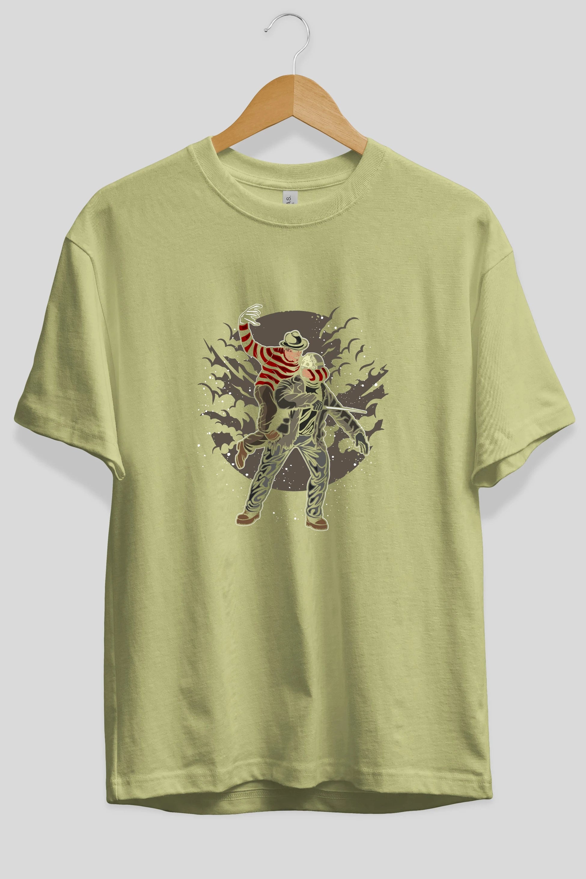 FREDDY VS JASON Ön Baskılı Oversize t-shirt Erkek Kadın Unisex %100 Pamuk tişort