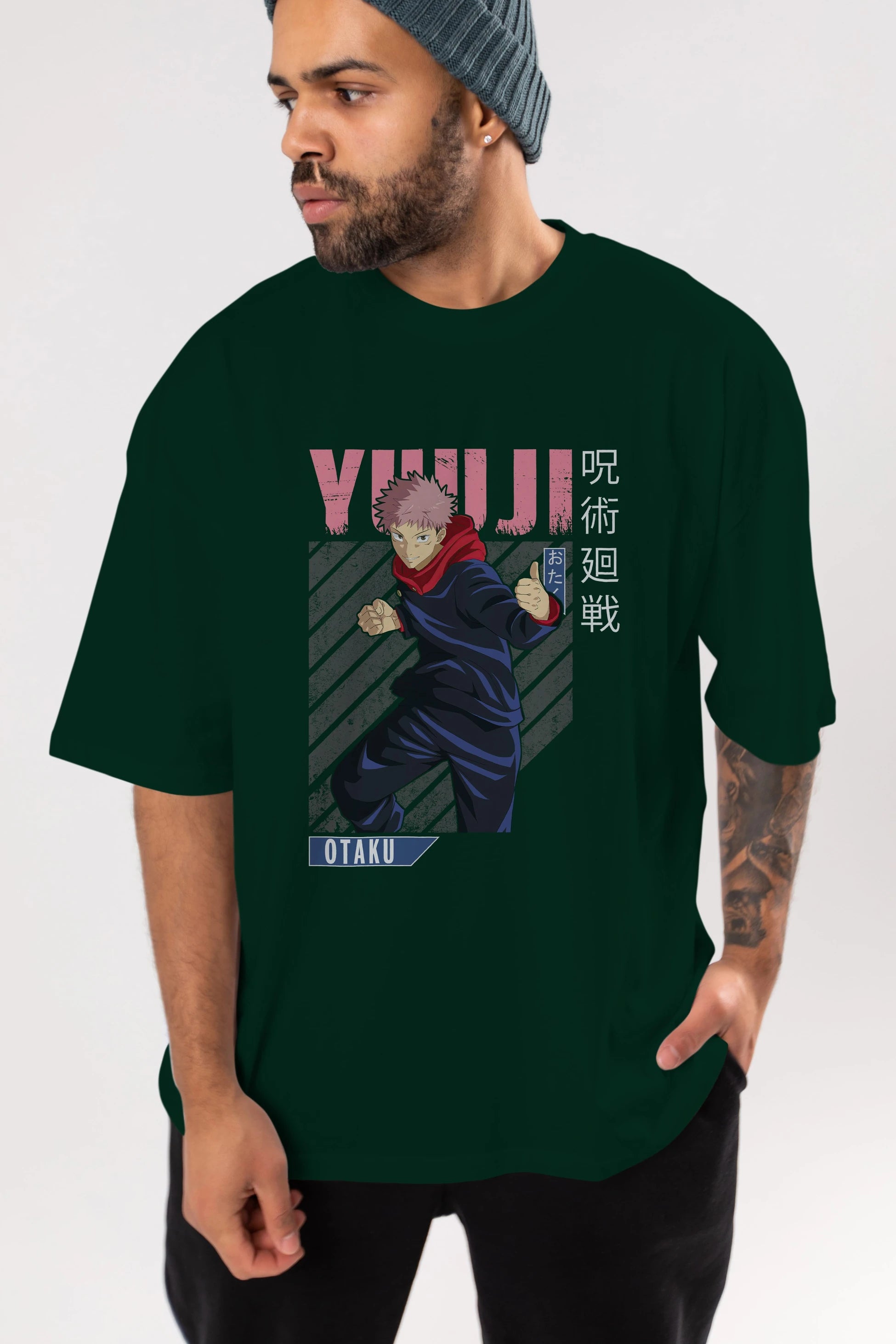 Yuuji Itadori Anime Ön Baskılı Oversize t-shirt %100 pamuk Erkek Kadın Unisex