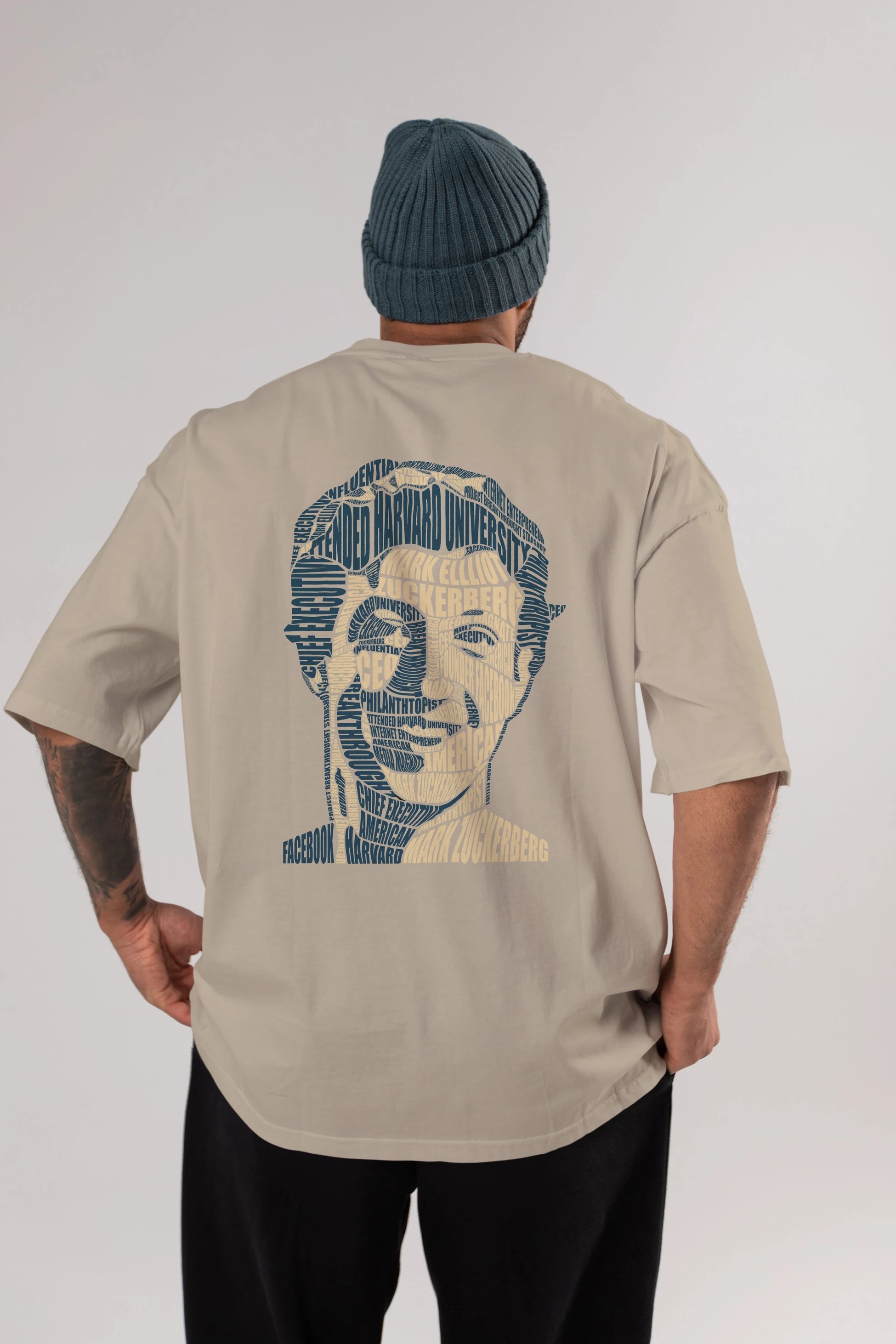Mark Zuckerberg Calligram Arka Baskılı Oversize t-shirt %100 pamuk Erkek Kadın Unisex