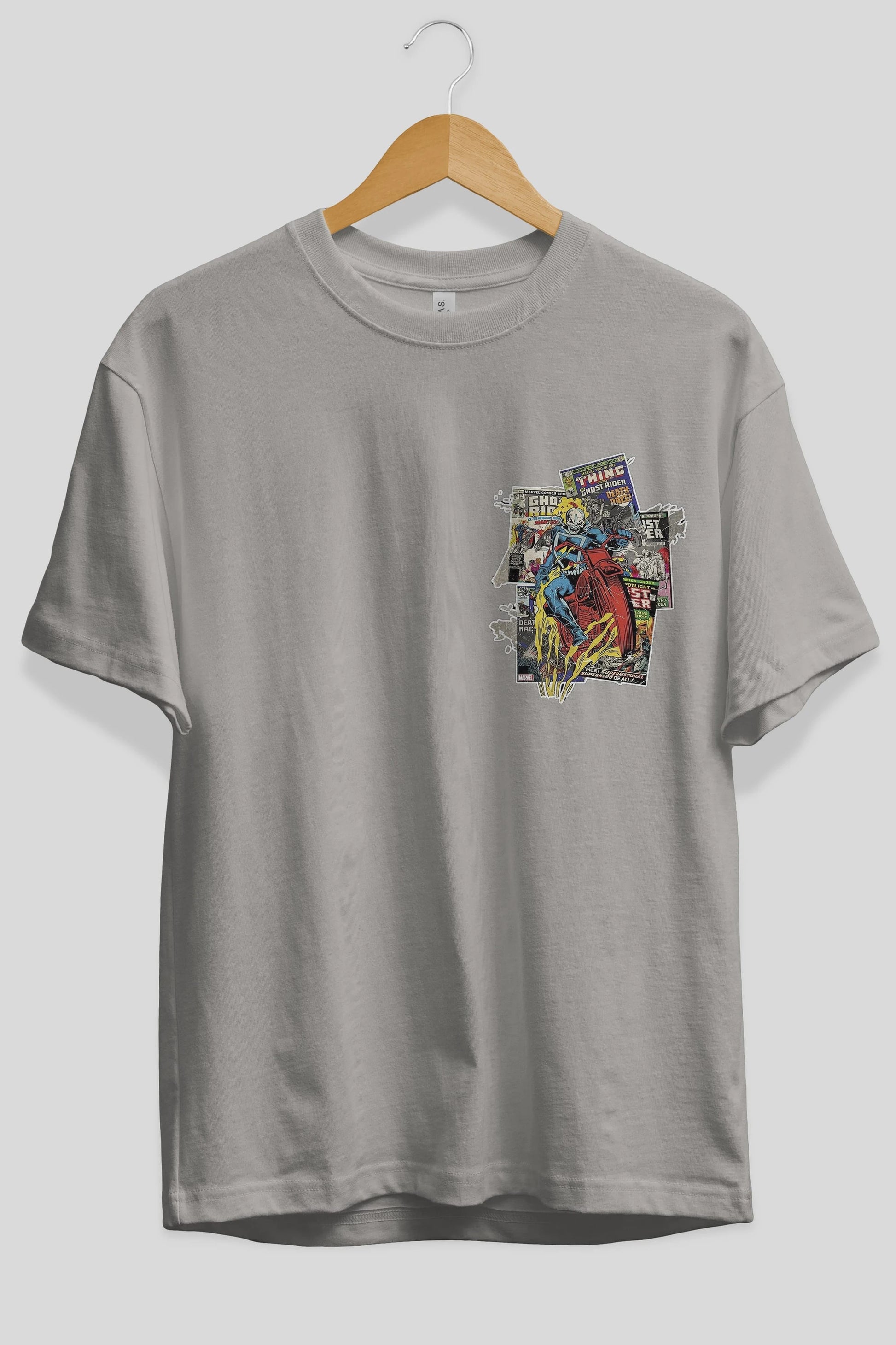 Ghost Rider Ön Sol Baskılı Oversize t-shirt Erkek Kadın Unisex %100 Pamuk Bisiklet Yaka tişort