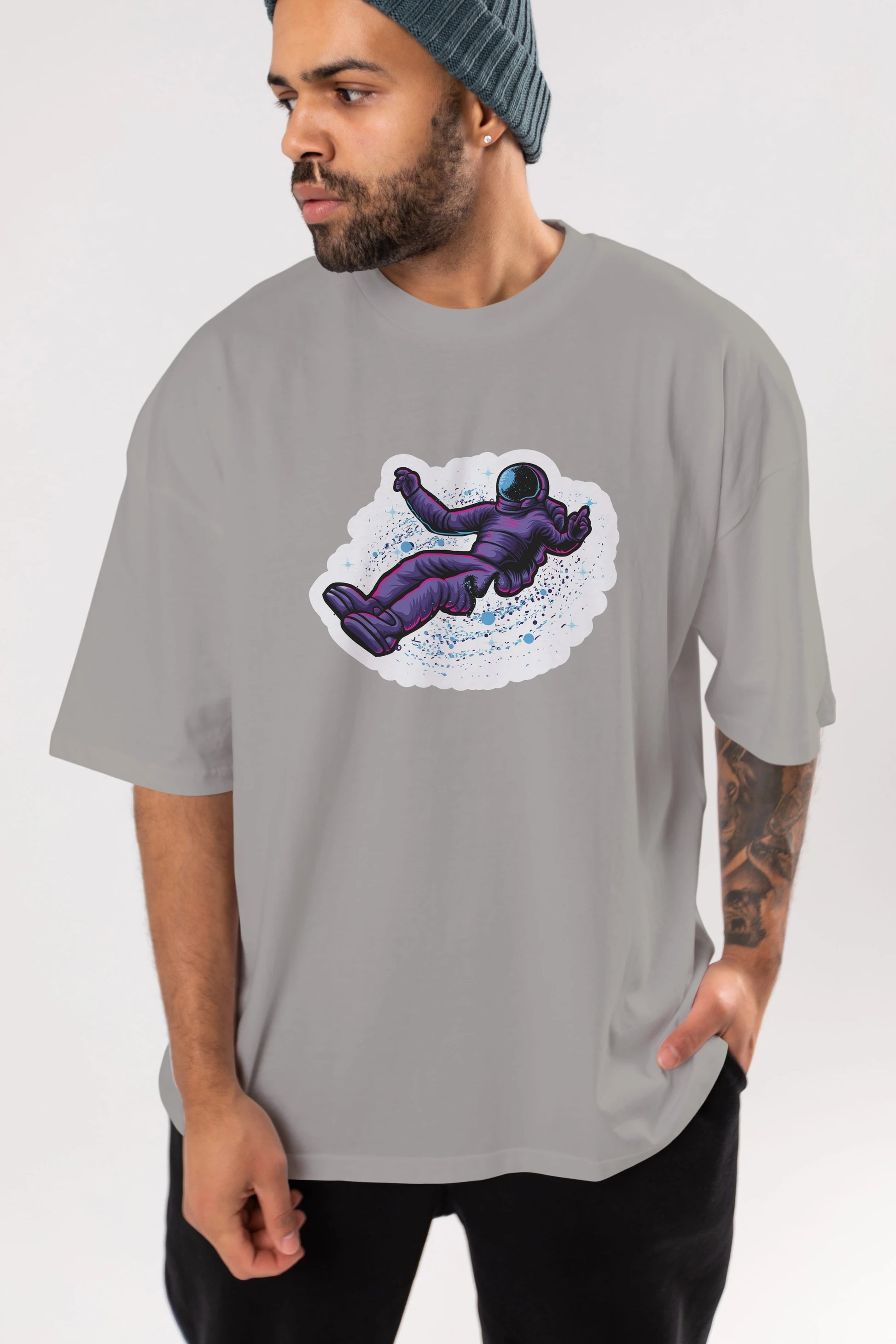 Having fun in outer space sticker Ön Baskılı Oversize t-shirt Erkek Kadın Unisex