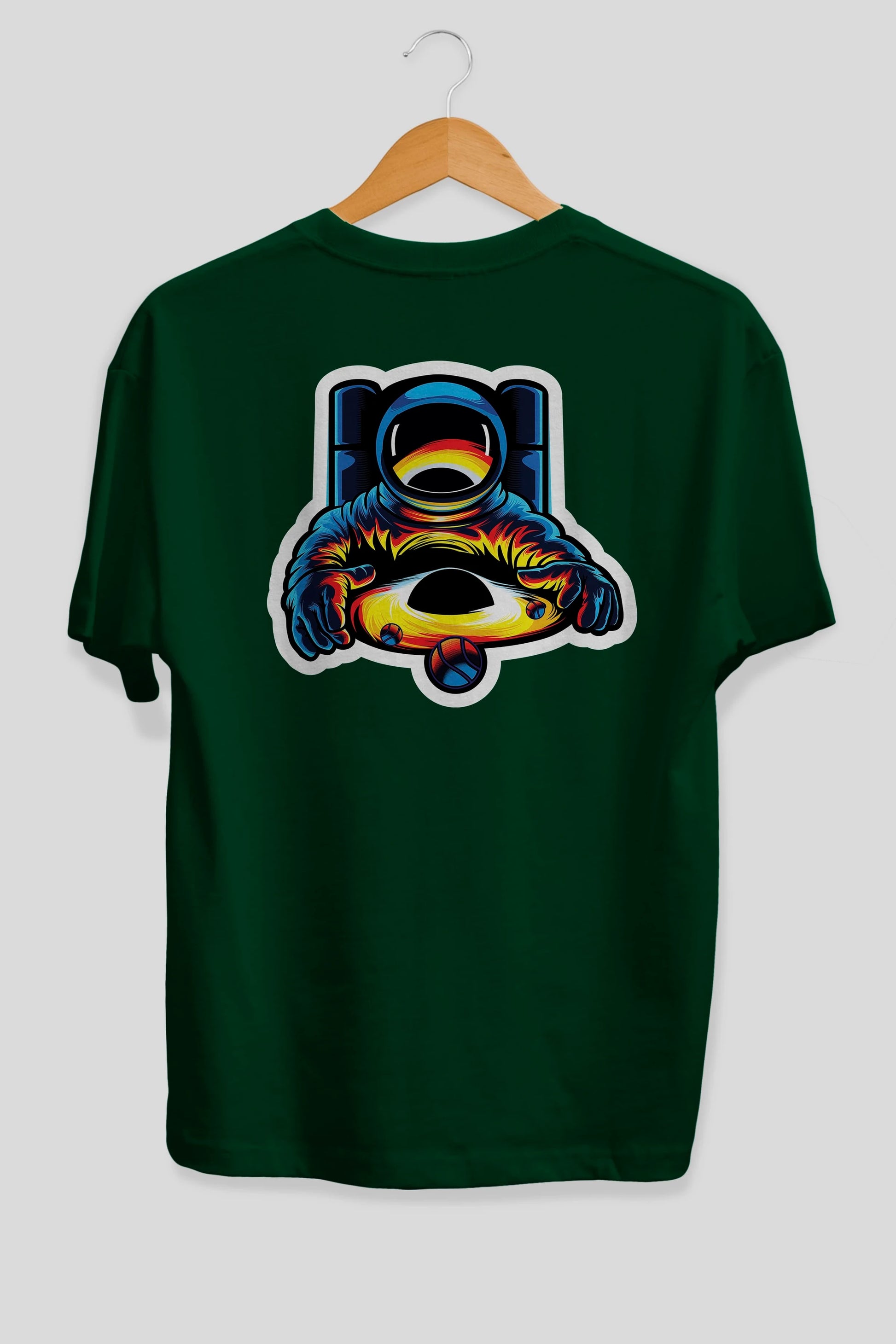 Astronaut & Black Hole Sticker Arka Baskılı Oversize t-shirt Erkek Kadın Unisex