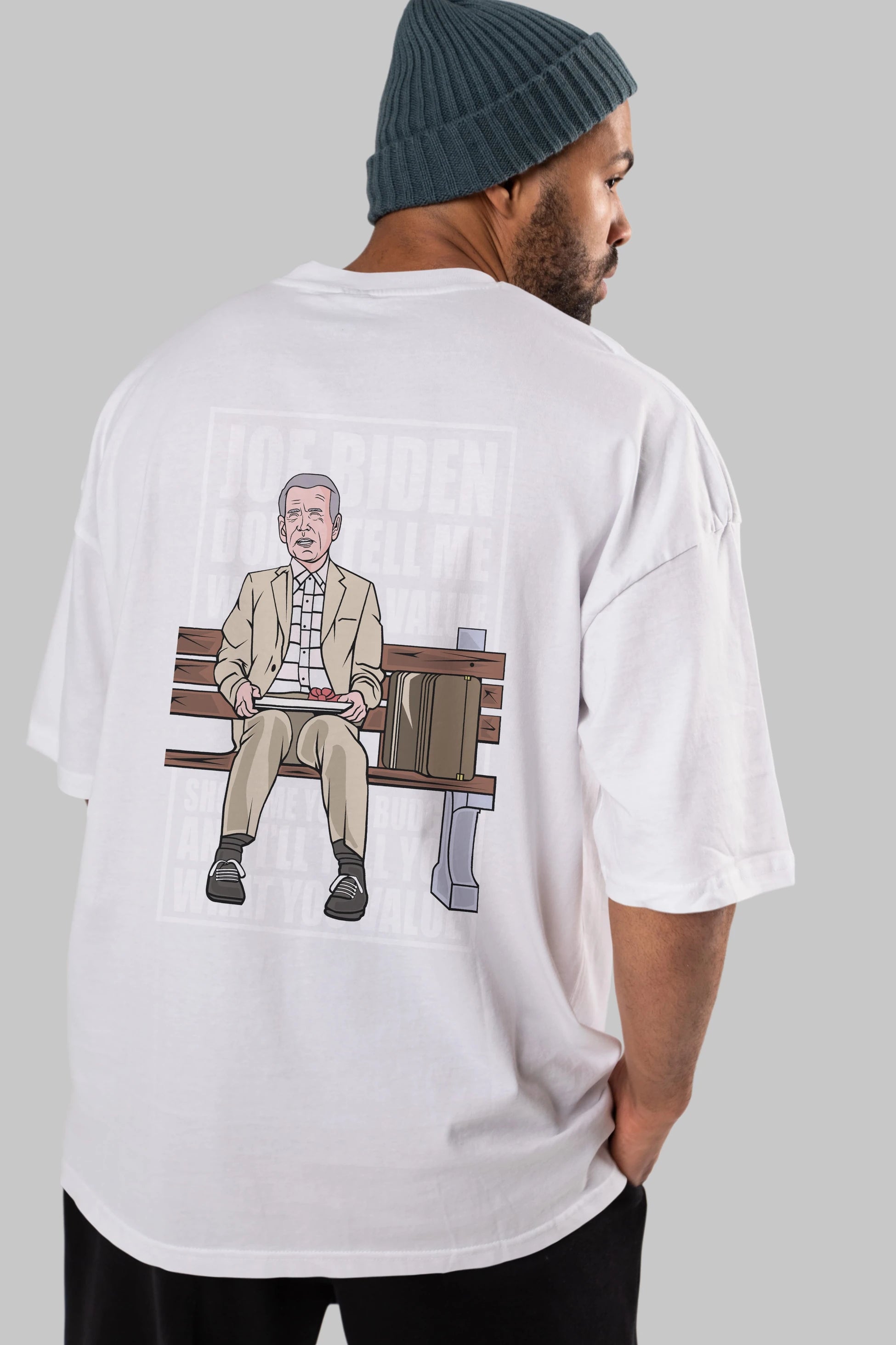 Joe Biden Forest Gump Arka Baskılı Oversize t-shirt Erkek Kadın Unisex %100 Pamuk tişort