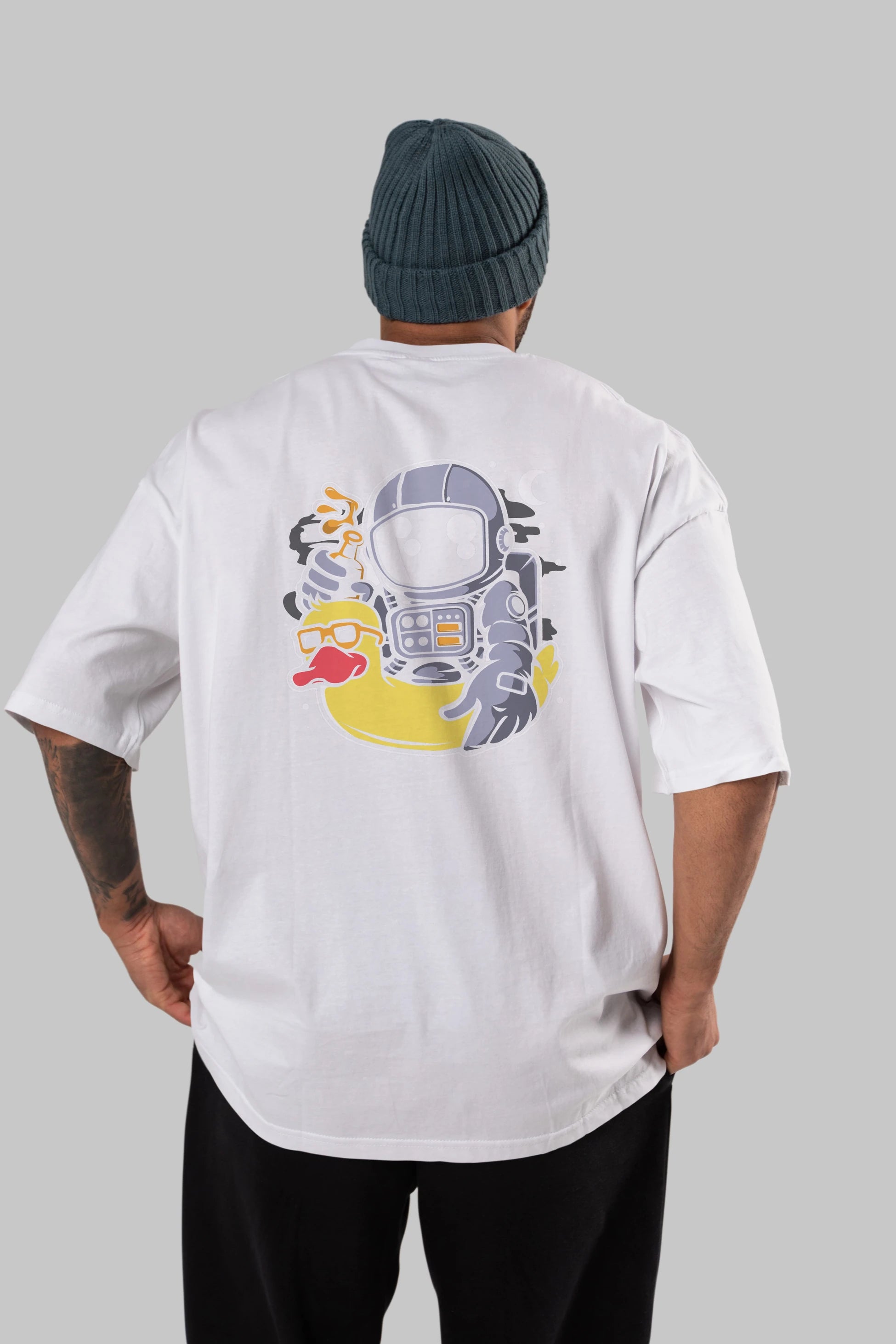 Astronaut Duck Balloon Arka Baskılı Oversize t-shirt Erkek Kadın Unisex
