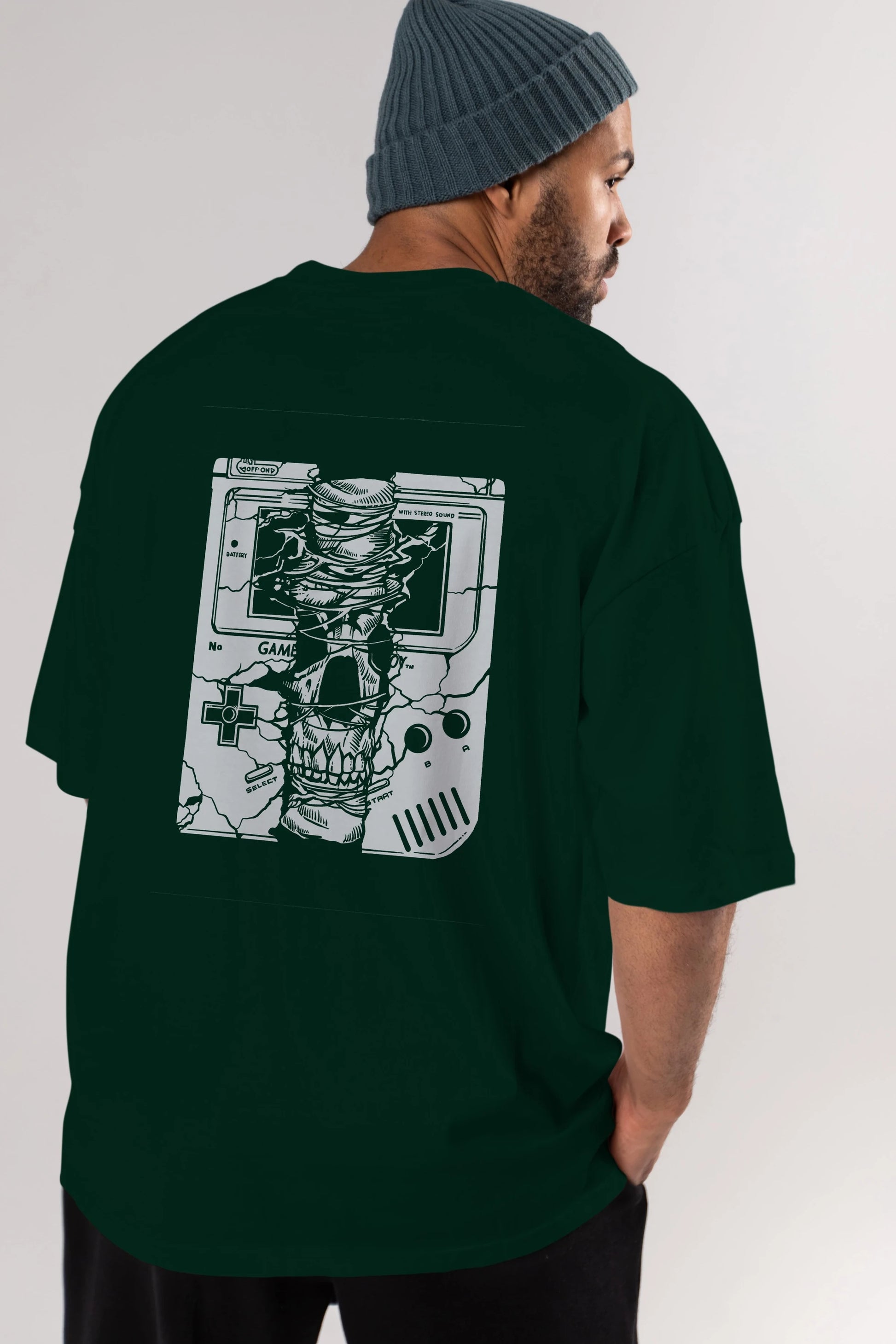 Gameboy Skull Arka Baskılı Oversize t-shirt Erkek Kadın Unisex %100 Pamuk