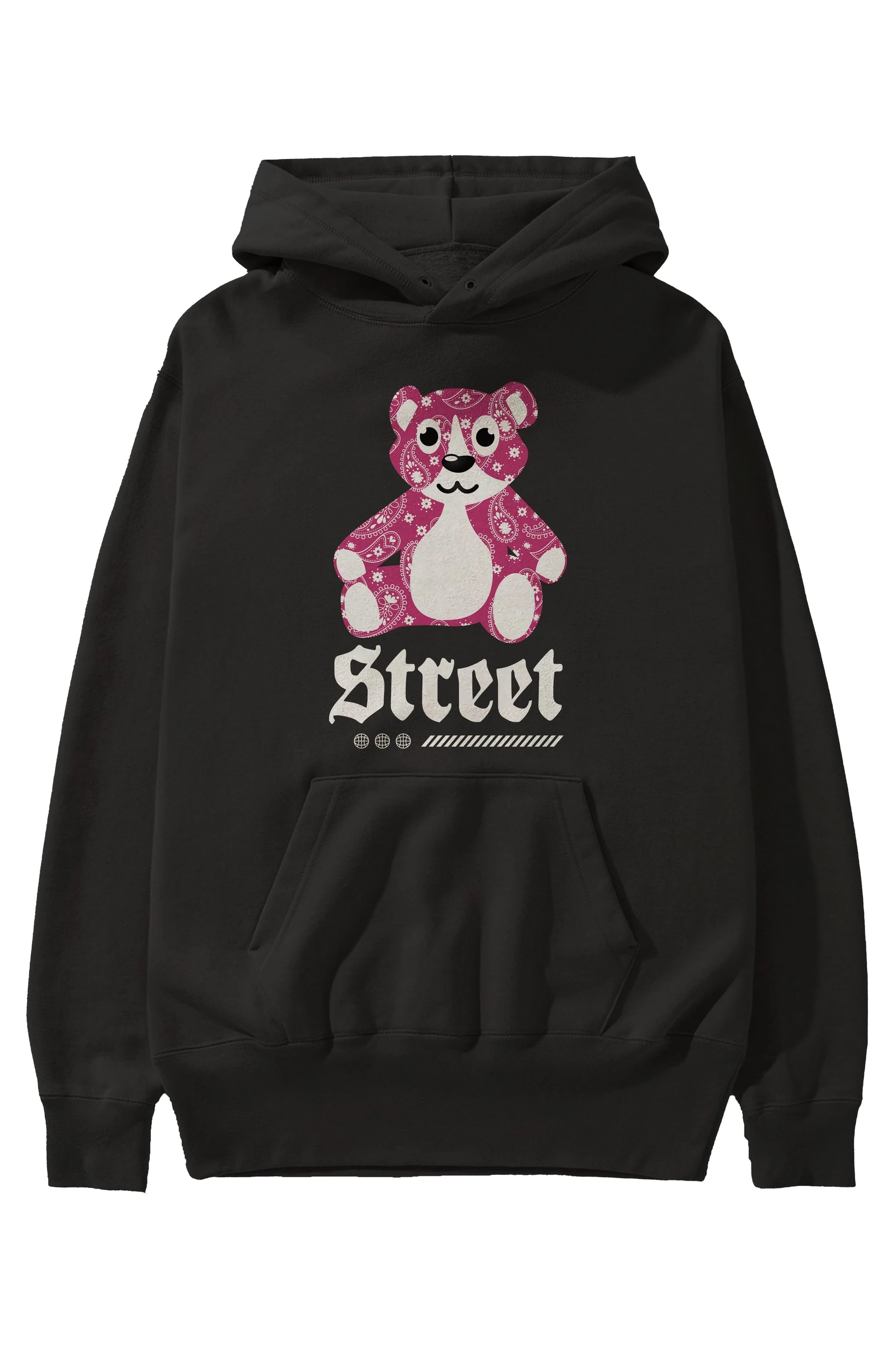 Street Bear Ön Baskılı Hoodie Oversize Kapüşonlu Sweatshirt Erkek Kadın Unisex