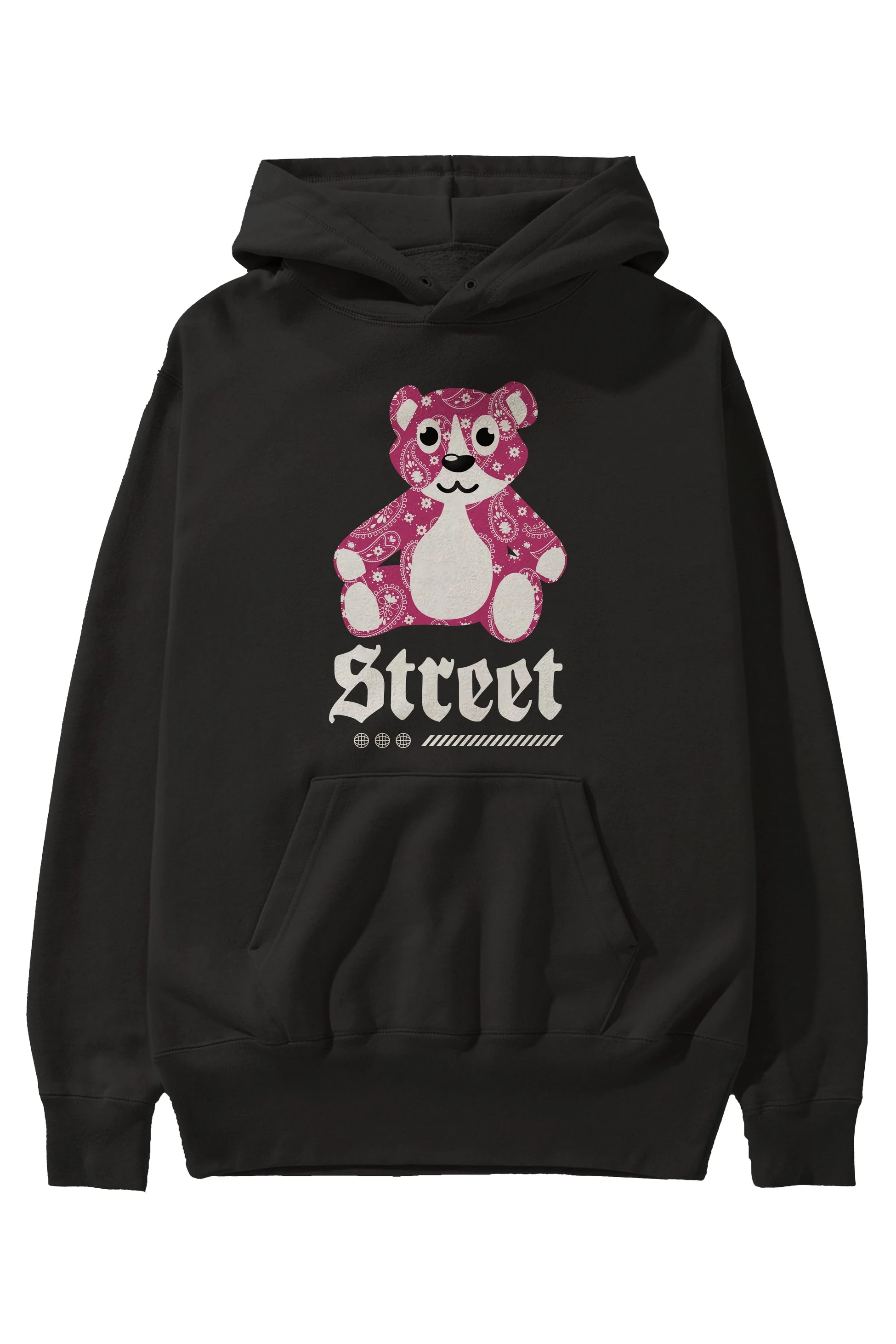 Street Bear Ön Baskılı Hoodie Oversize Kapüşonlu Sweatshirt Erkek Kadın Unisex
