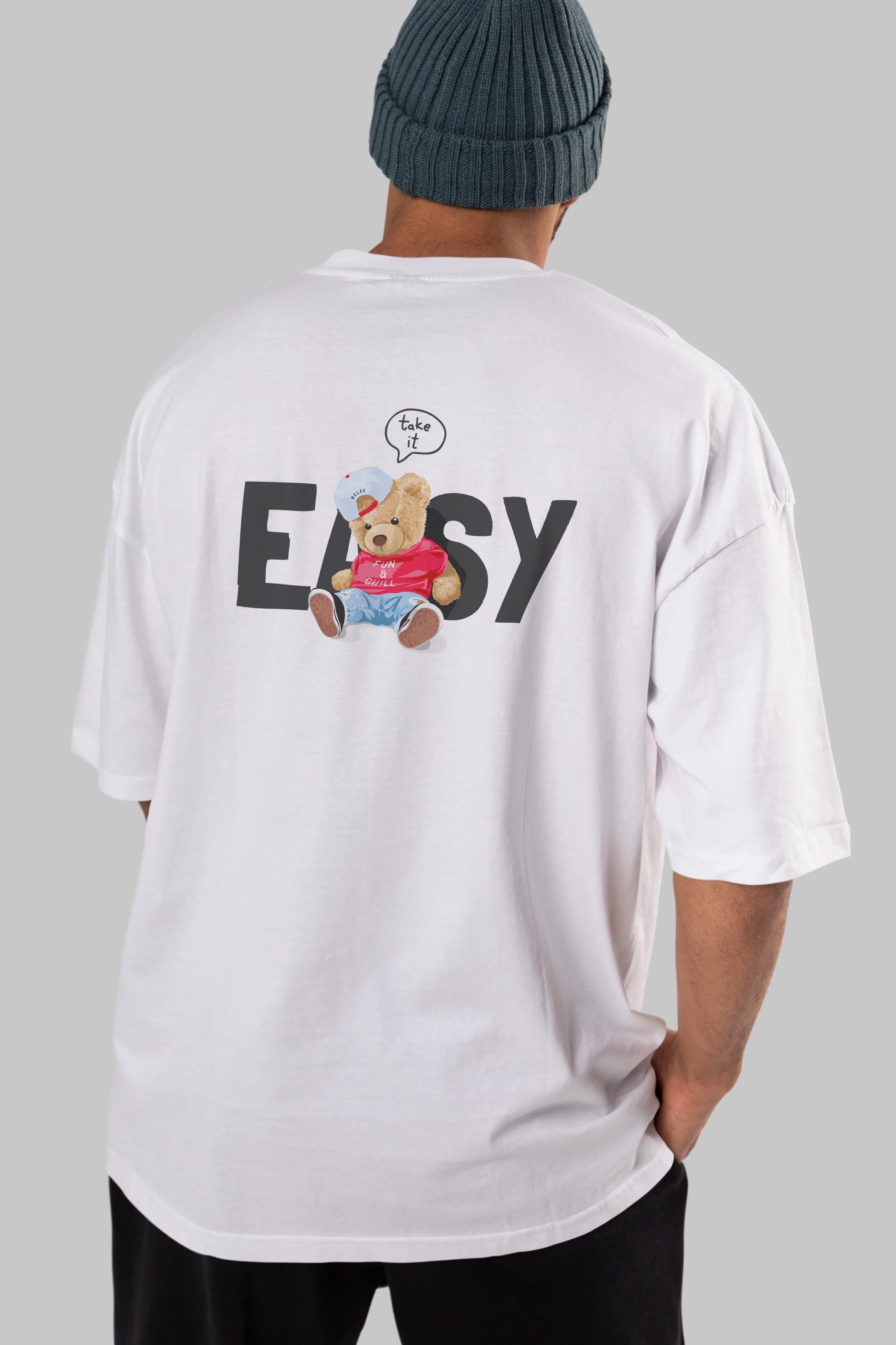 Teddy Bear Easy Arka Baskılı Oversize t-shirt Erkek Kadın Unisex %100 Pamuk