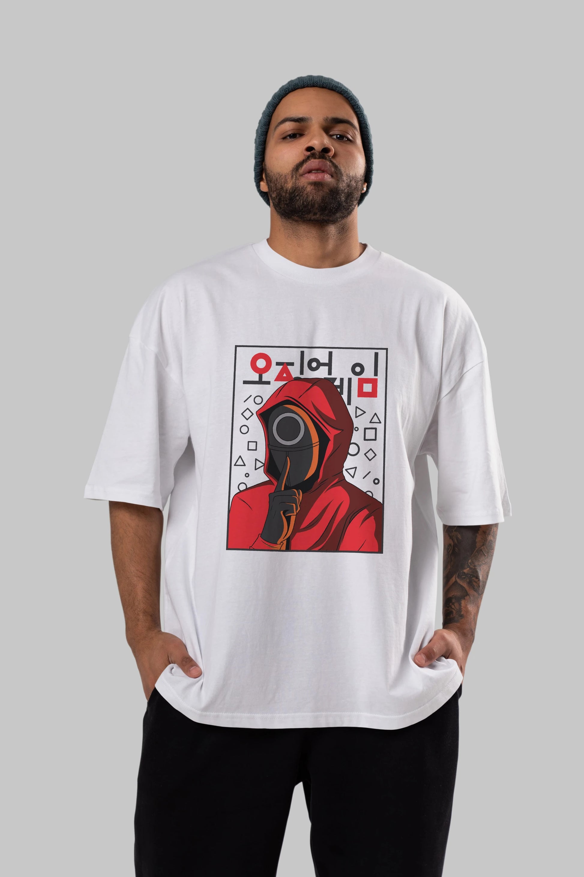 Squid Game (5) Ön Baskılı Oversize t-shirt Erkek Kadın Unisex %100 Pamuk Bisiklet Yaka tişort
