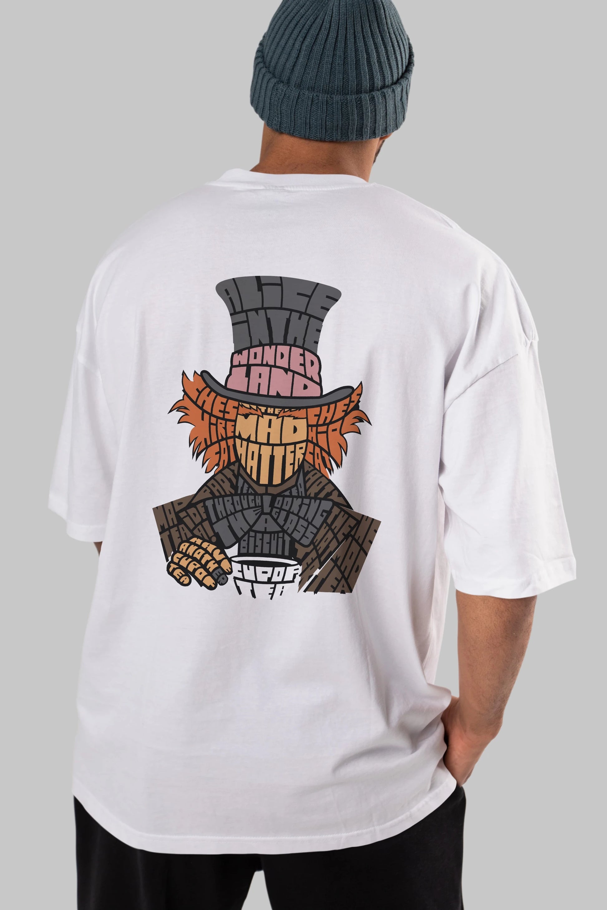 Madhatter Arka Baskılı Oversize t-shirt %100 pamuk Erkek Kadın Unisex