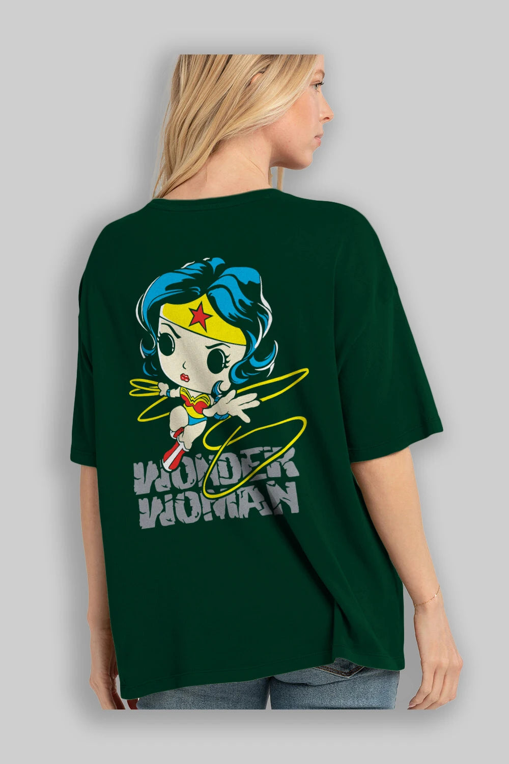 Wonder Woman Arka Baskılı Oversize t-shirt Erkek Kadın Unisex %100 Pamuk Bisiklet Yaka tişort