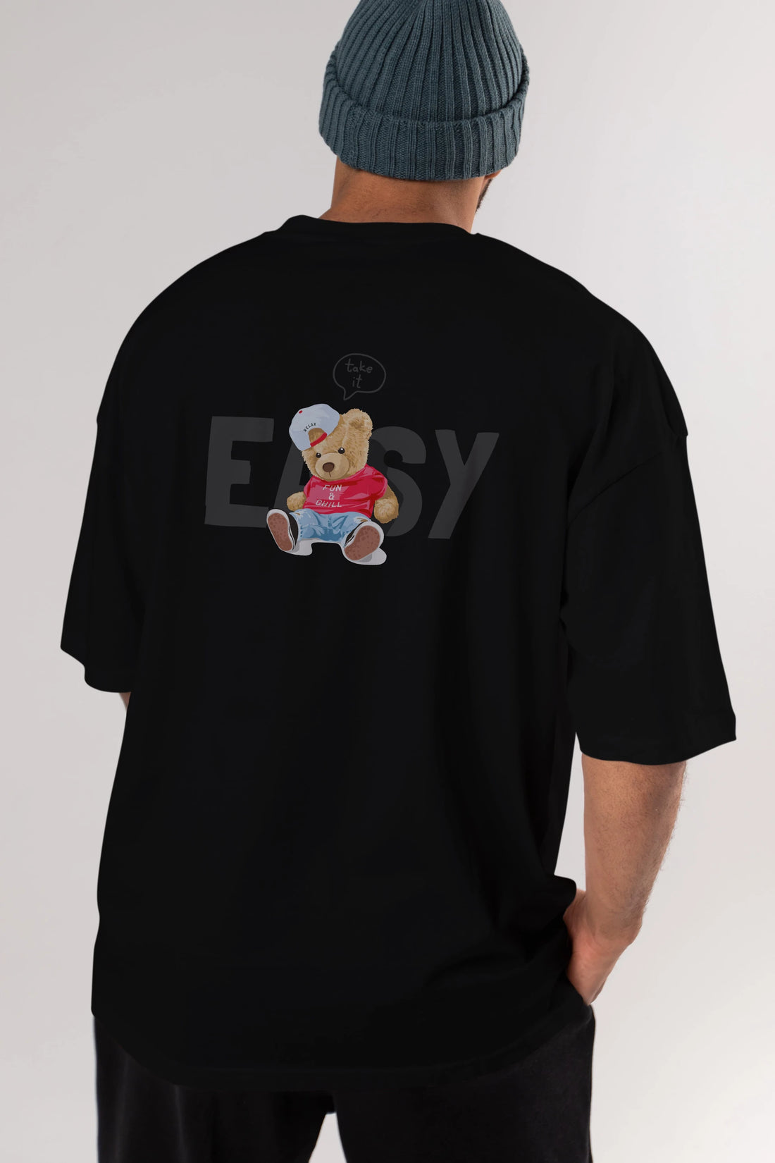 Teddy Bear Easy Arka Baskılı Oversize t-shirt Erkek Kadın Unisex %100 Pamuk