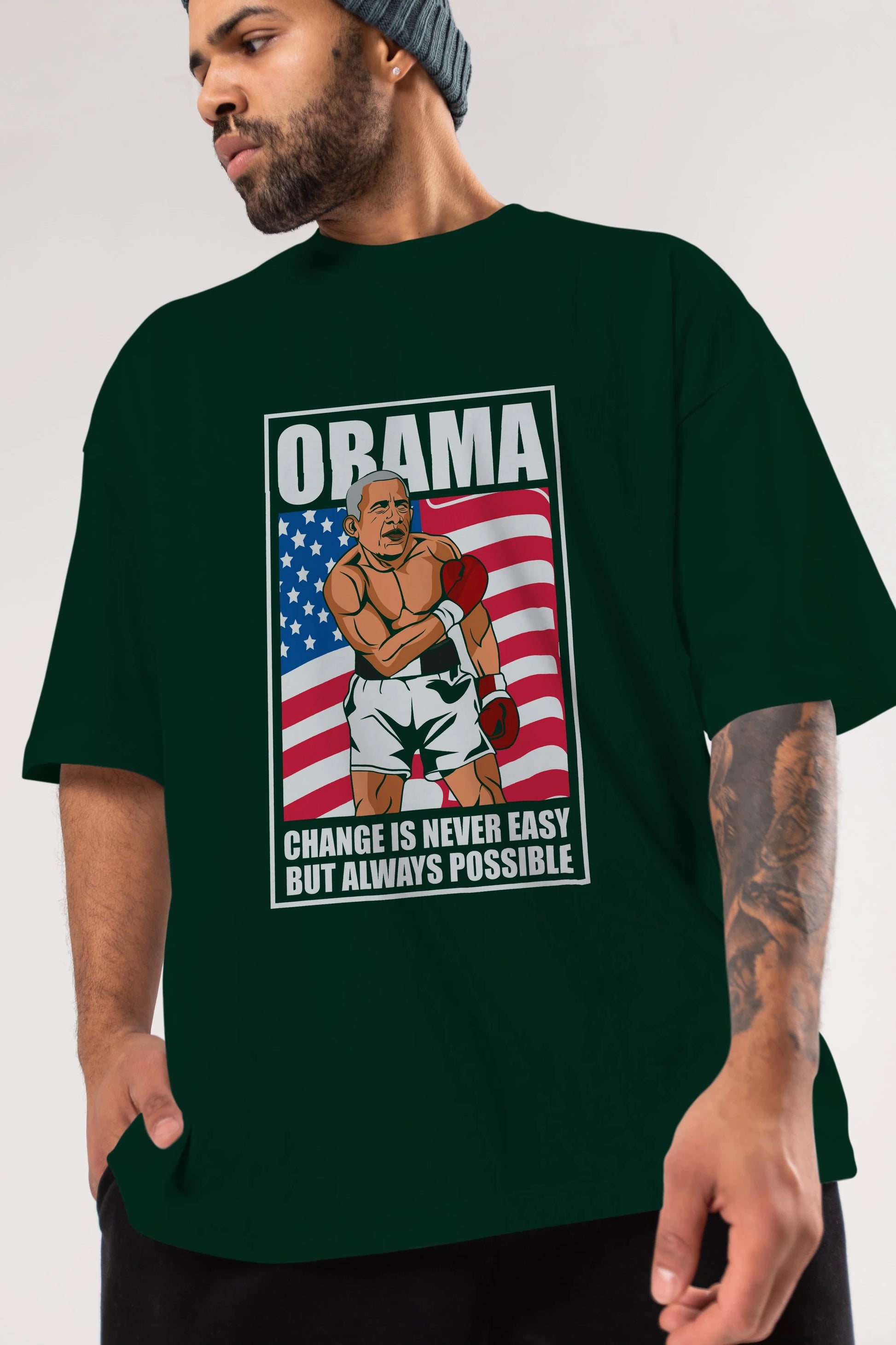 Obama Ön Baskılı Oversize t-shirt Erkek Kadın Unisex %100 Pamuk tişort