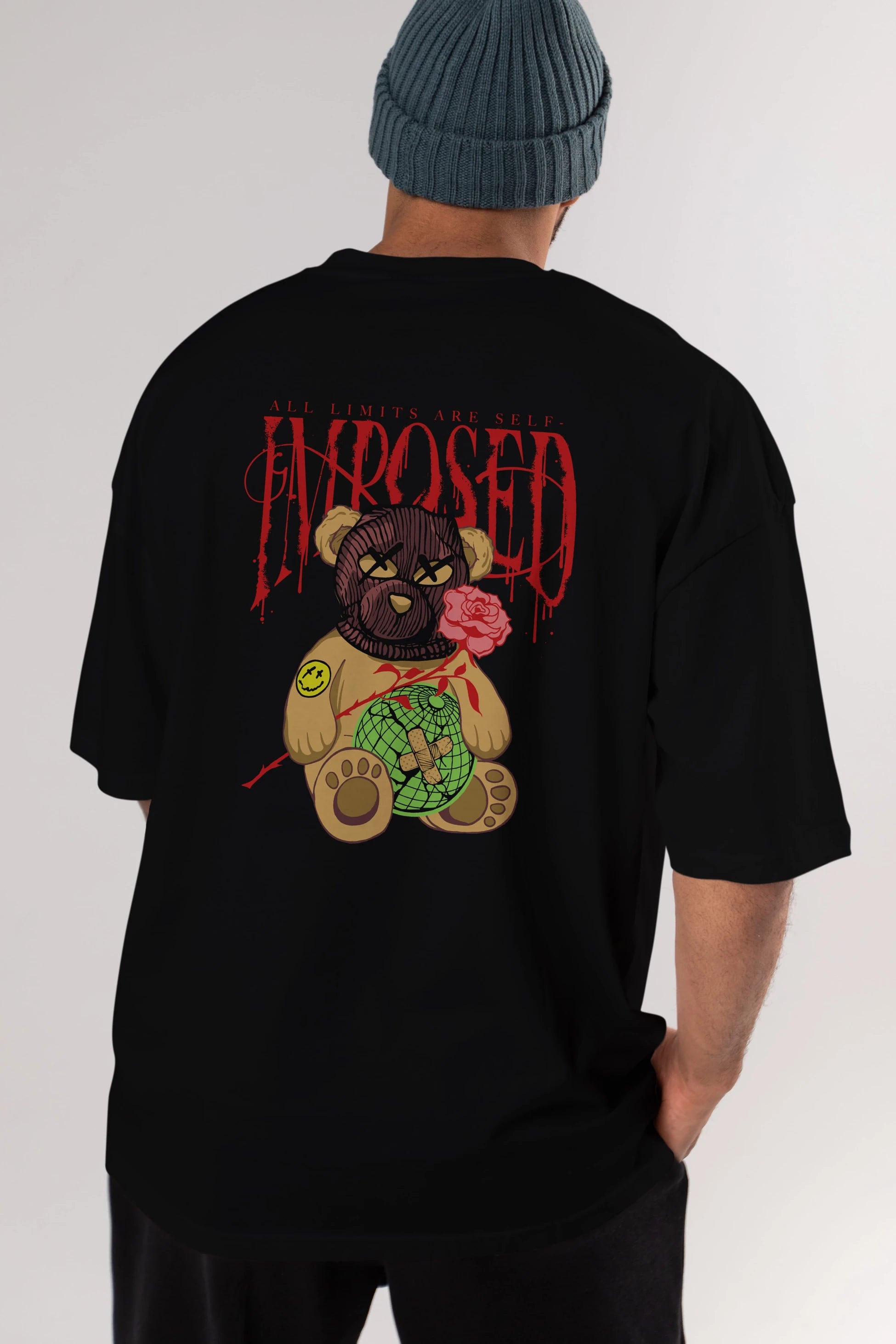 All Limits Bear Arka Baskılı Oversize t-shirt Erkek Kadın Unisex