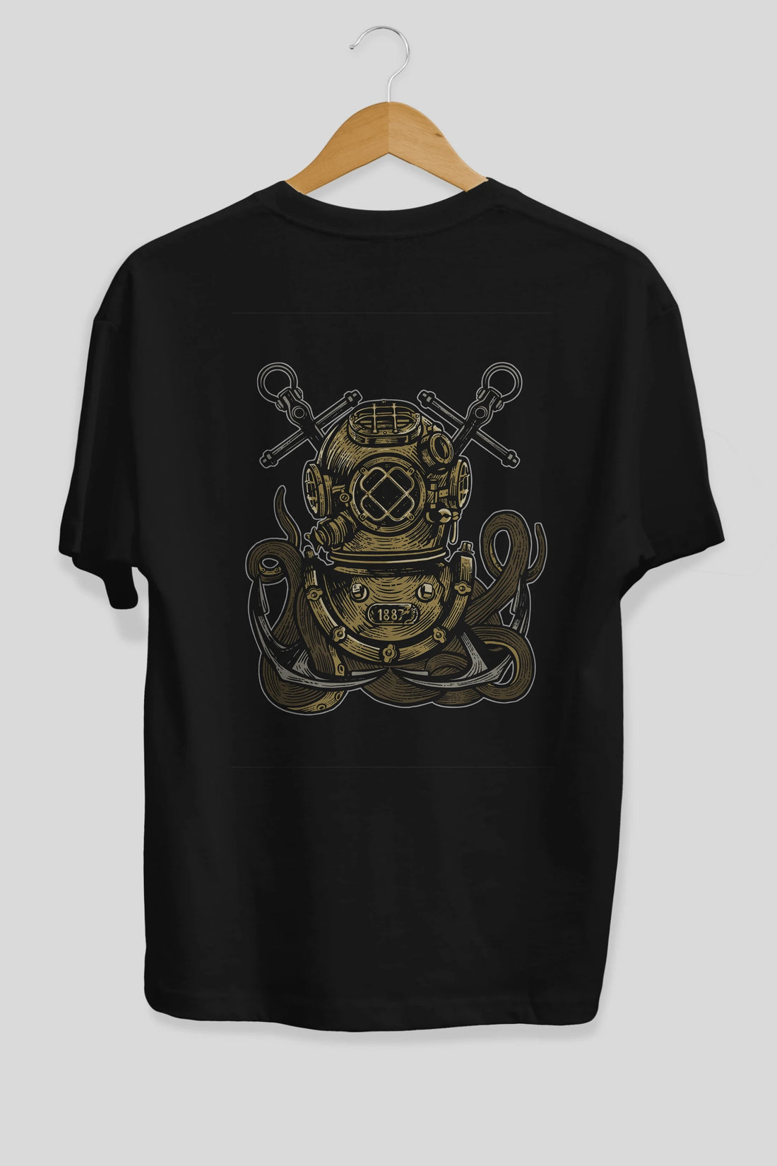 Diver Octopus Arka Baskılı Oversize t-shirt Erkek Kadın Unisex %100 Pamuk