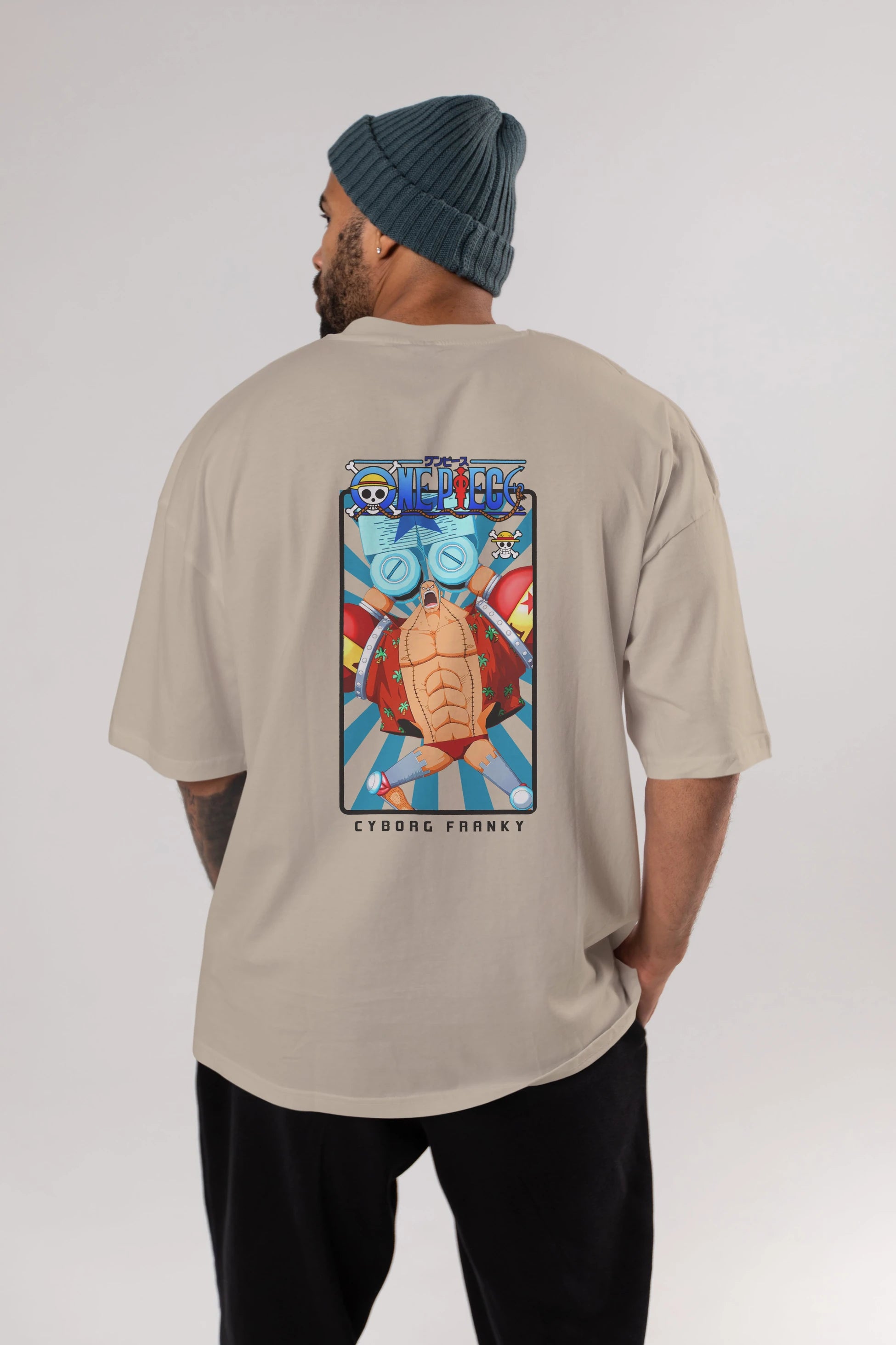 Franky Anime Arka Baskılı Oversize t-shirt Erkek Kadın Unisex %100 pamuk tişort