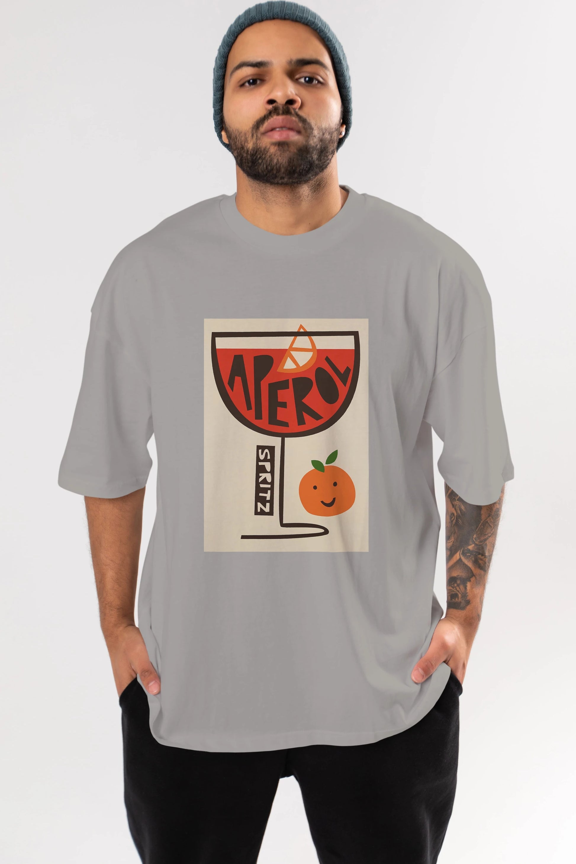 Aperol Spritz 9 Ön Baskılı Oversize t-shirt Erkek Kadın Unisex %100 Pamuk Bisiklet Yaka tişort