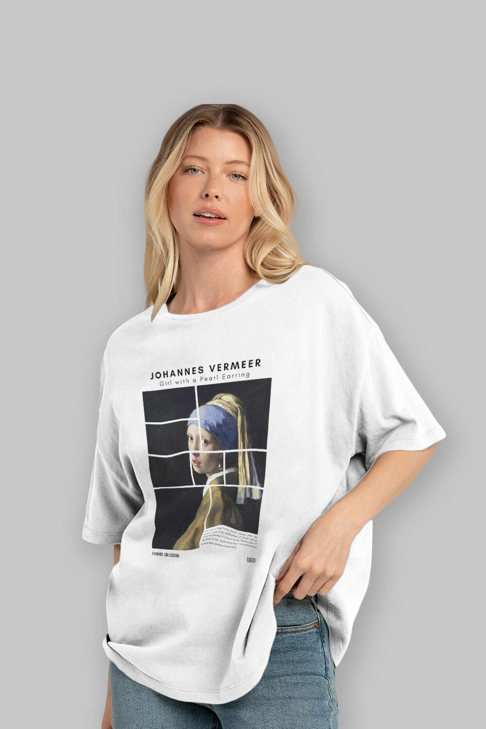 Johannes Vermeer ön Baskılı Oversize t-shirt Erkek Kadın Bisiklet Yaka Pamuk tişort