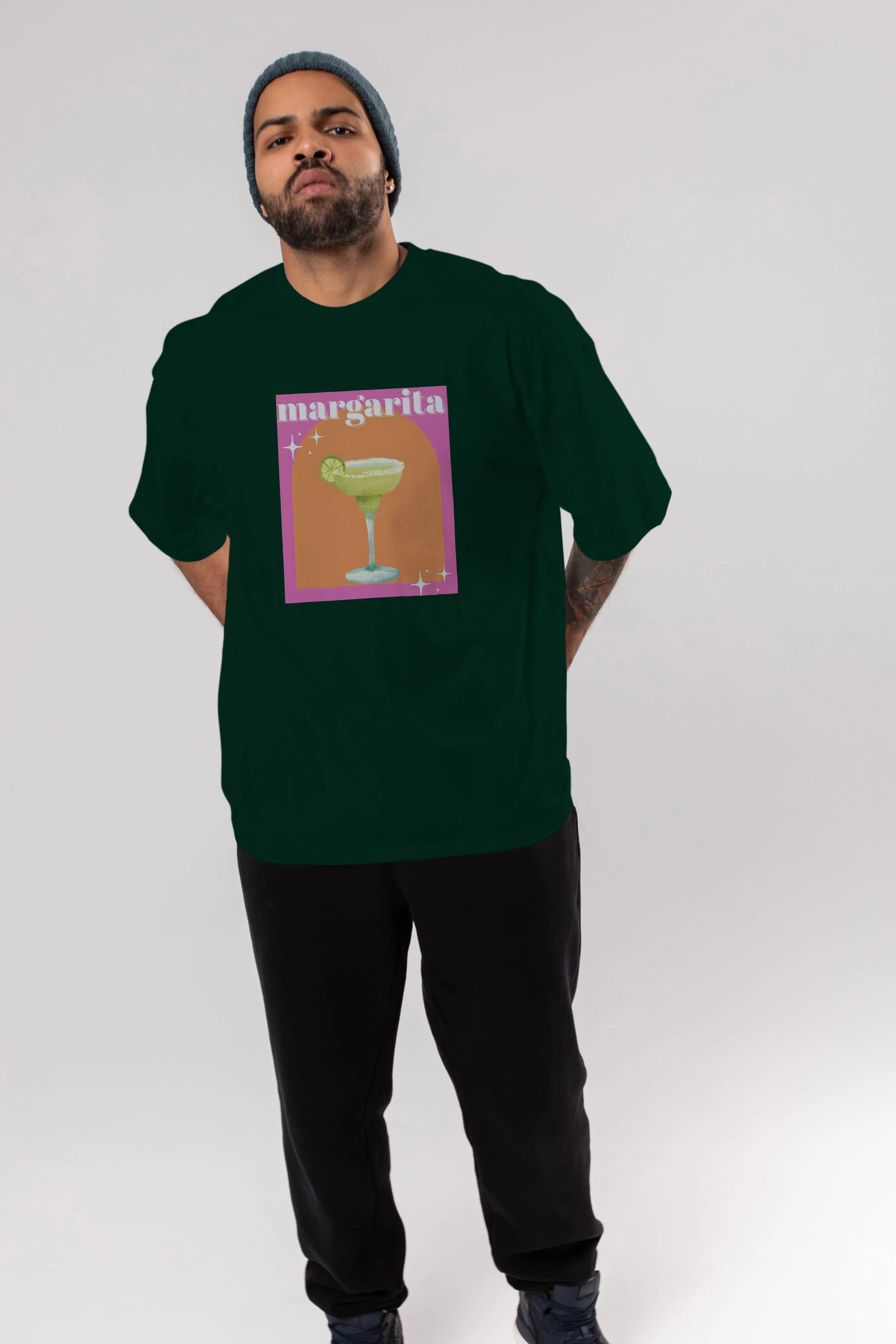 Margarita 7 Ön Baskılı Oversize t-shirt Erkek Kadın Unisex %100 Pamuk Bisiklet Yaka tişort
