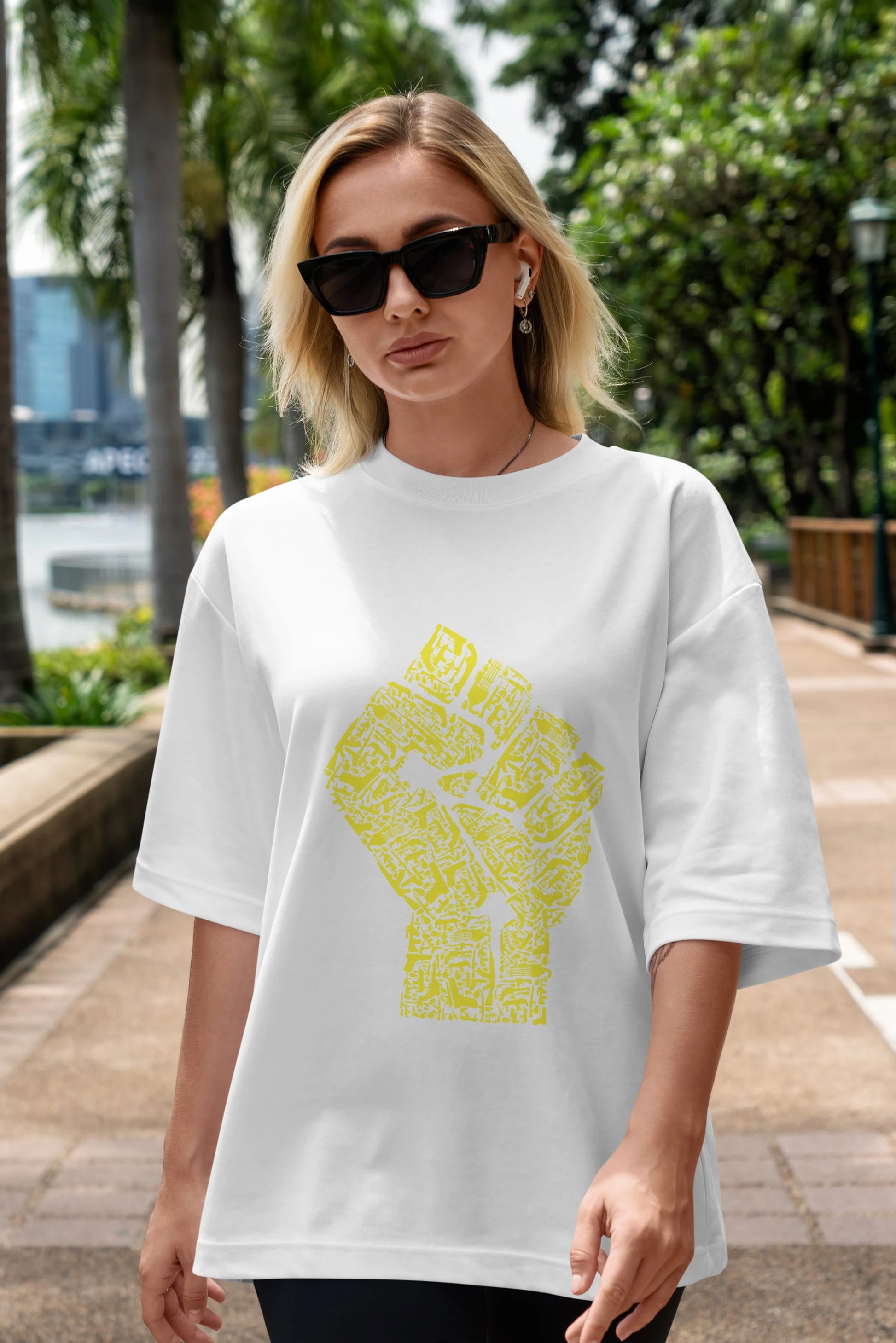 Hand Of Revolution Ön Baskılı Oversize t-shirt %100 pamuk Erkek Kadın Unisex