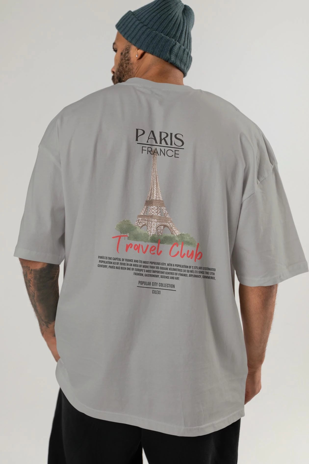 Paris France Arka Baskılı Oversize t-shirt Erkek Kadın Pamuk Bisiklet Yaka tişort
