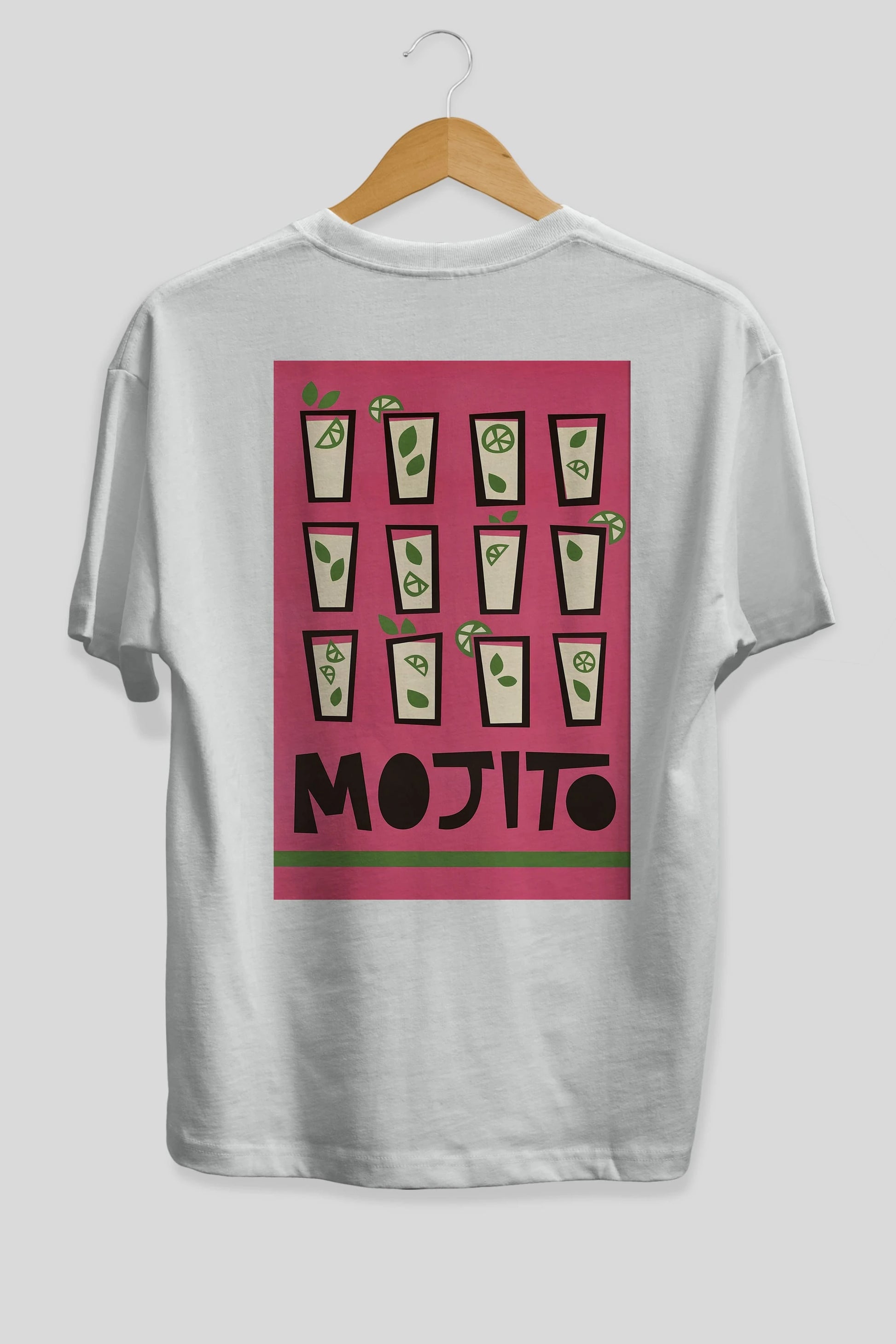 Mojito Arka Baskılı Oversize t-shirt Erkek Kadın Unisex %100 Pamuk Bisiklet Yaka tişort