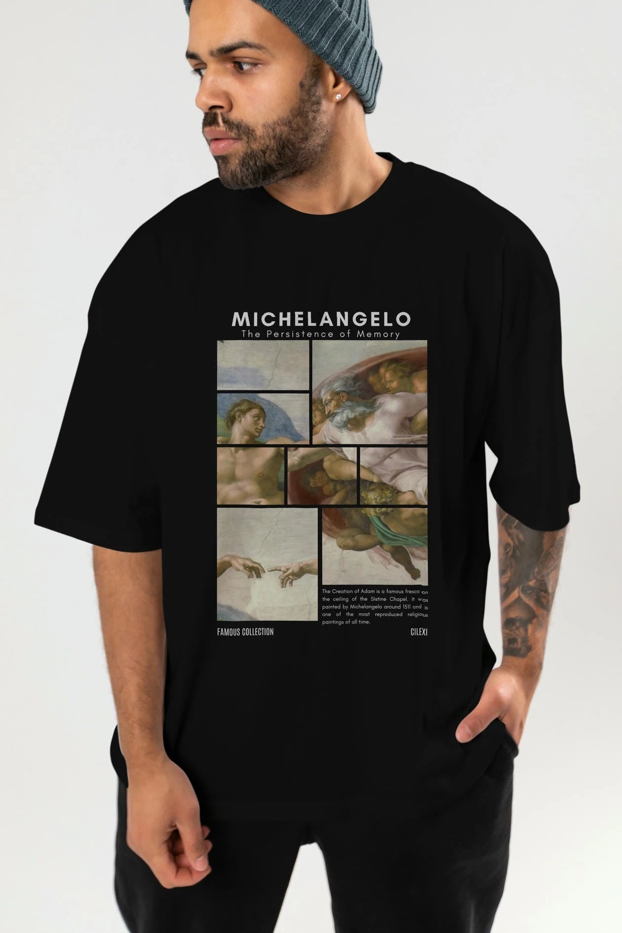 Michelangelo ön Baskılı Oversize t-shirt Erkek Kadın Bisiklet Yaka Pamuk tişort