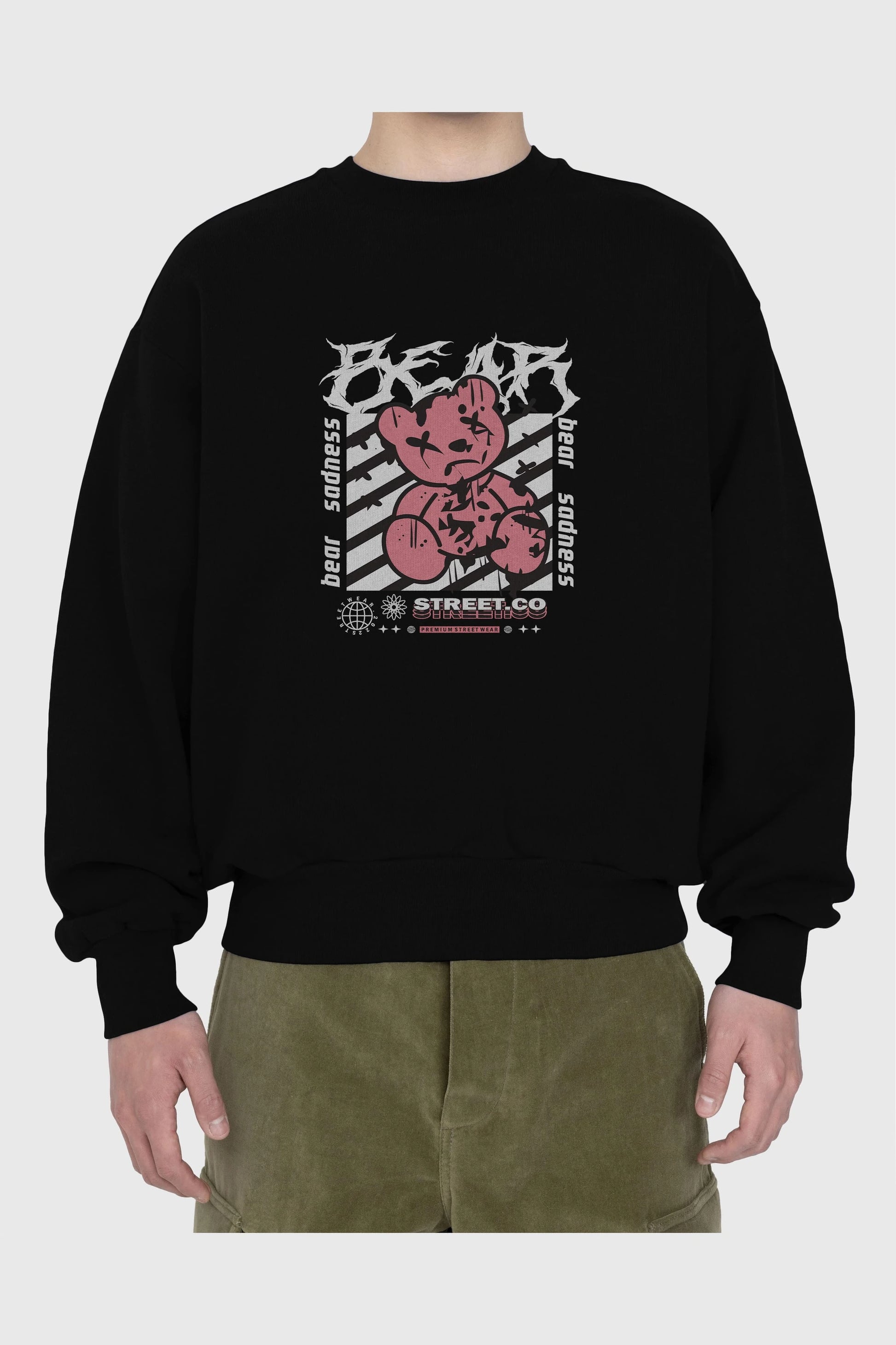 Bear Sadness Ön Baskılı Oversize Sweatshirt Erkek Kadın Unisex